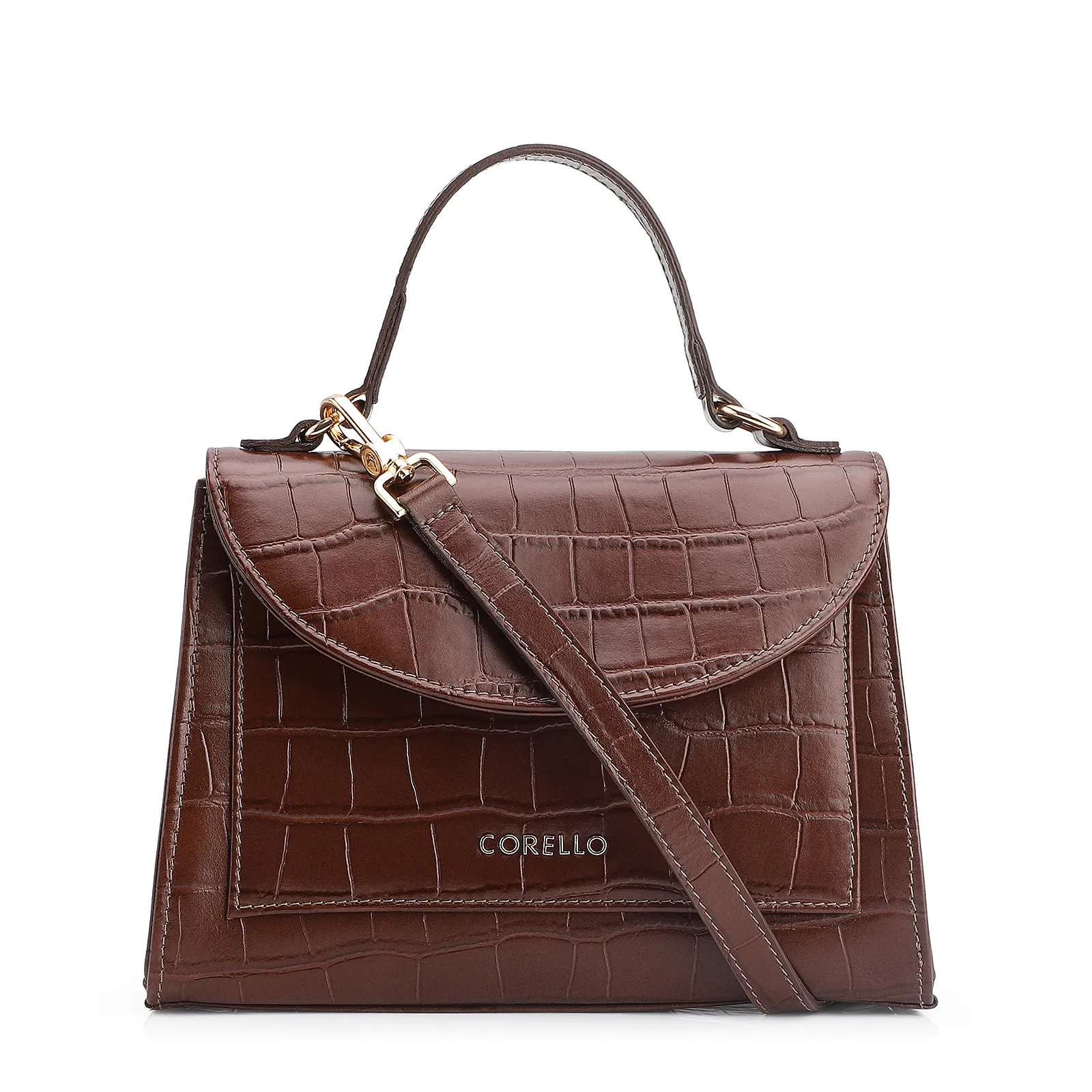 Bolsa De Mão Couro Croco Marrom