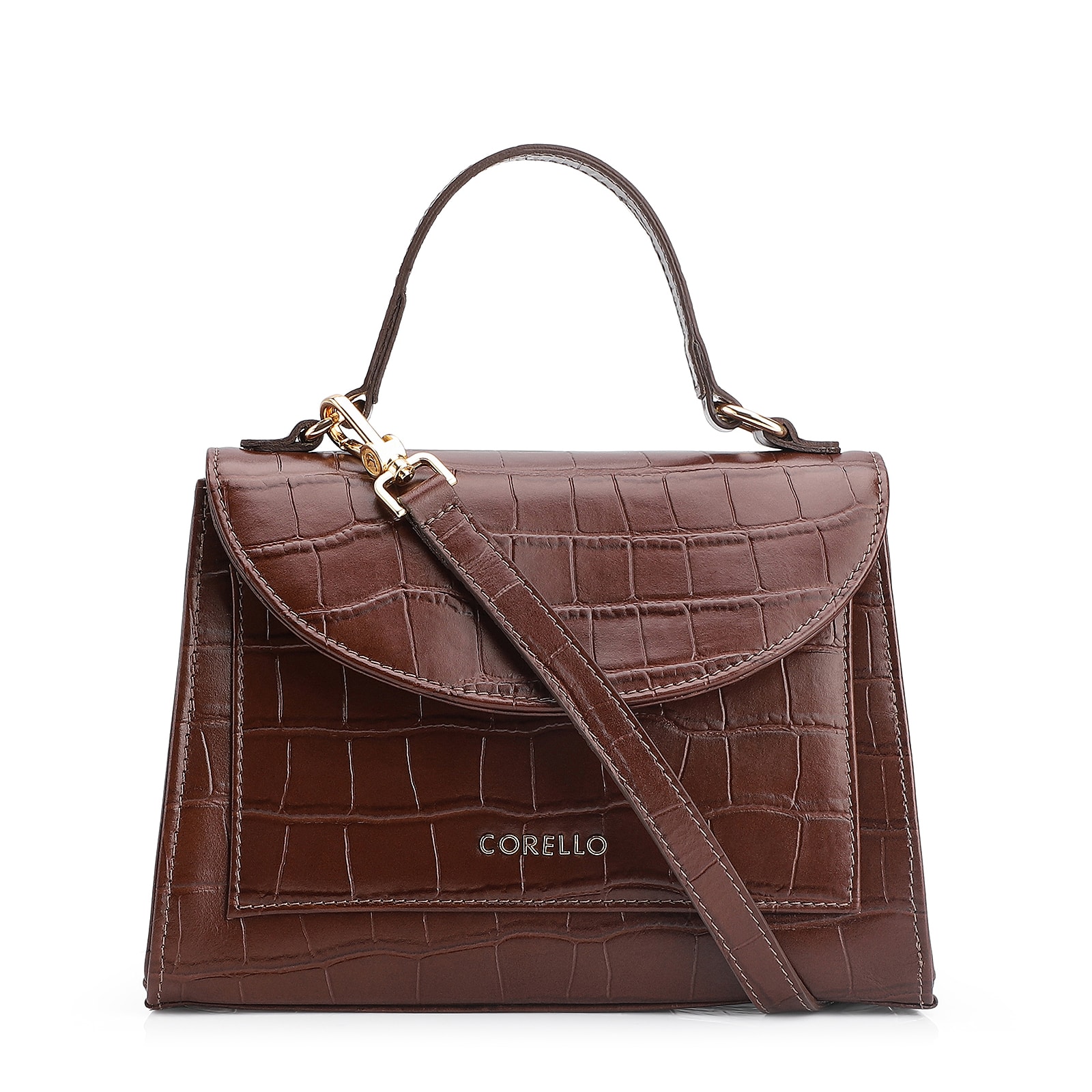 Bolsa De Mão Couro Croco Marrom