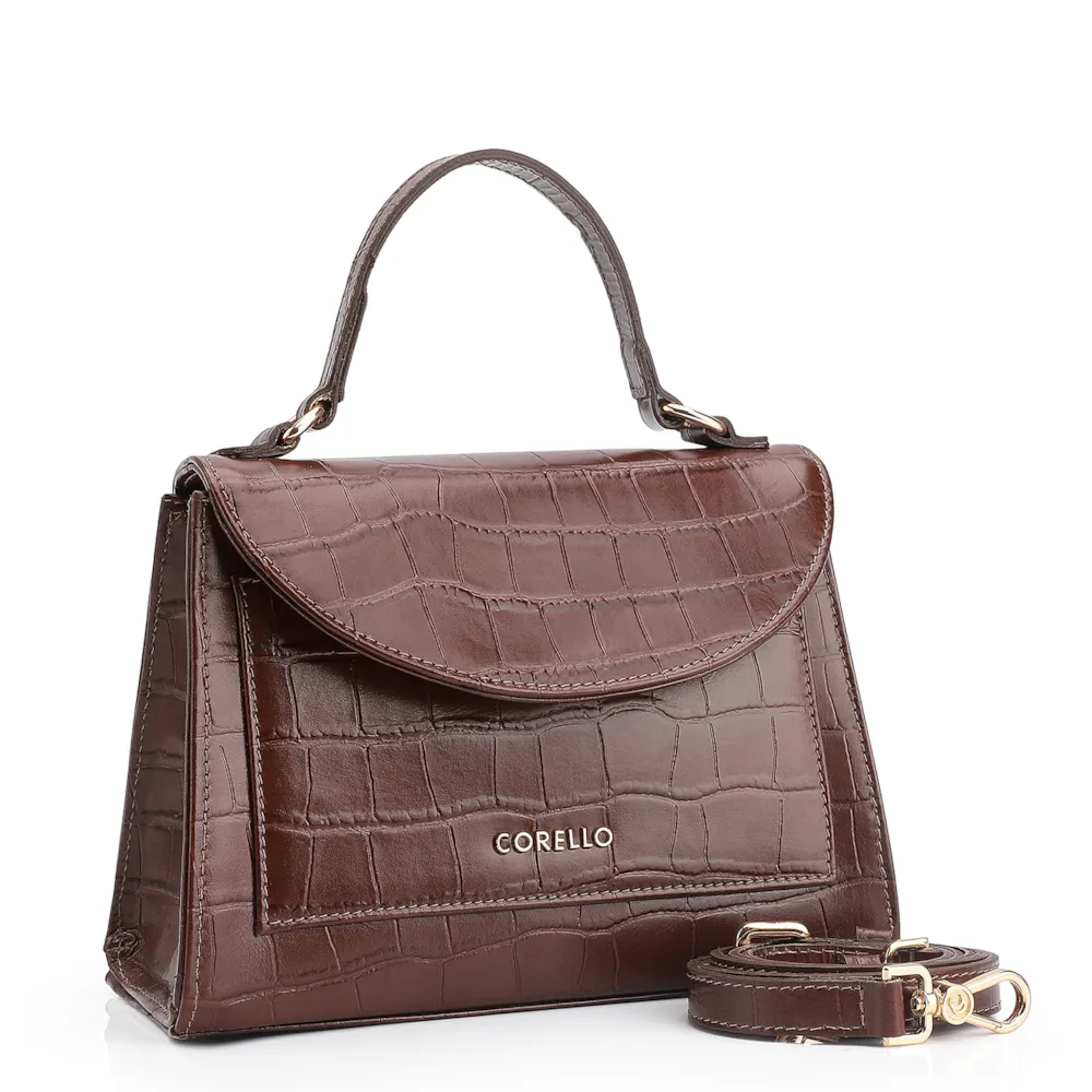 Bolsa De Mão Couro Croco Marrom - imagem 3
