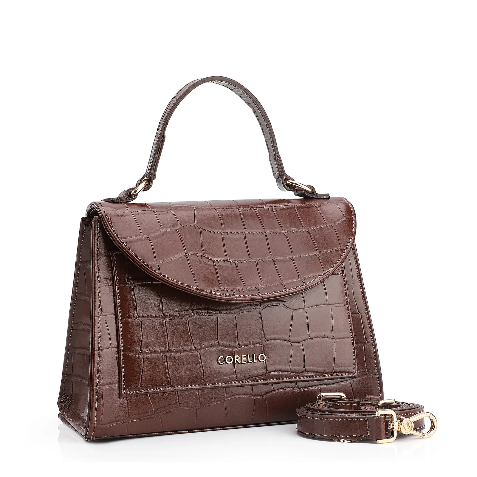Bolsa De Mão Couro Croco Marrom