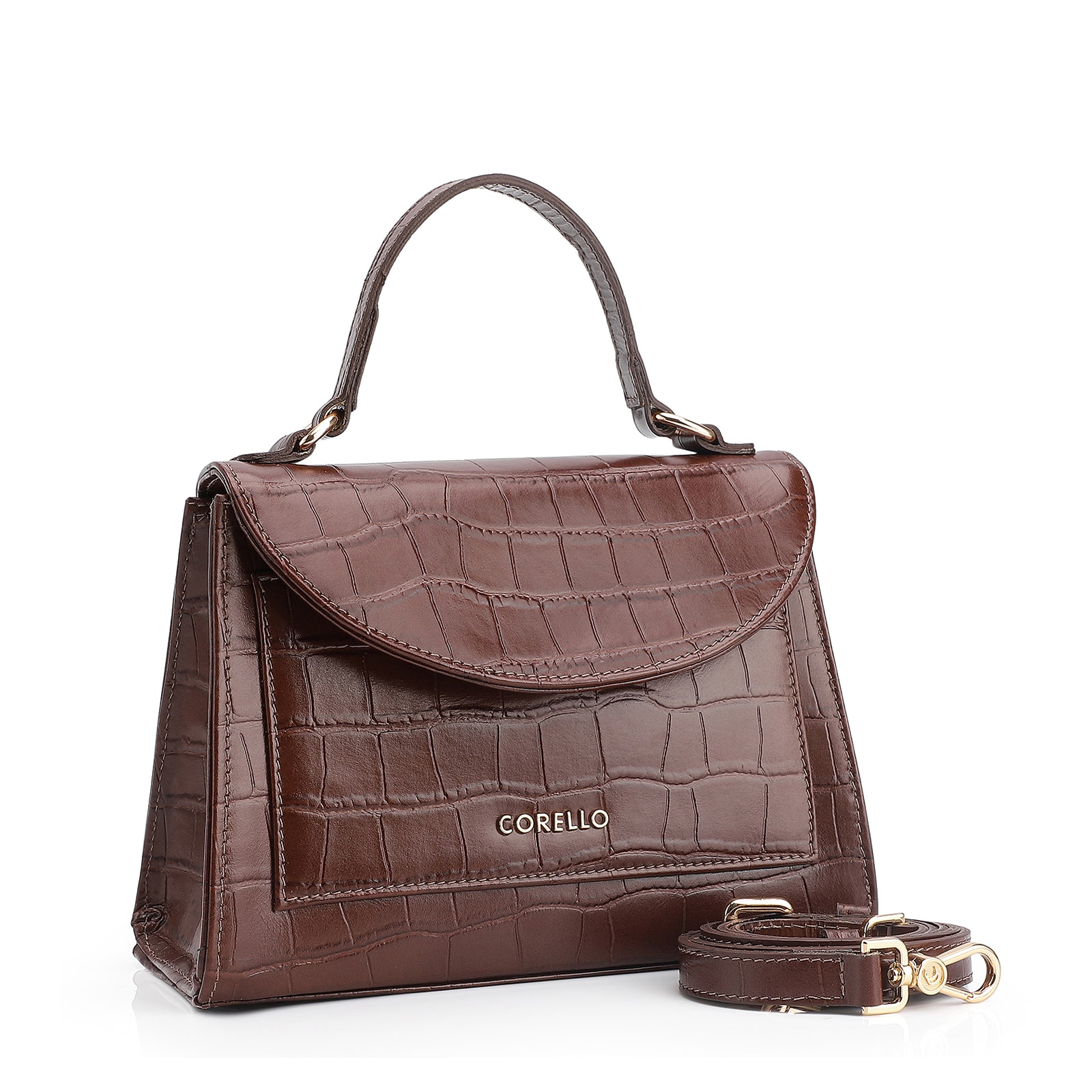 Bolsa De Mão Couro Croco Marrom