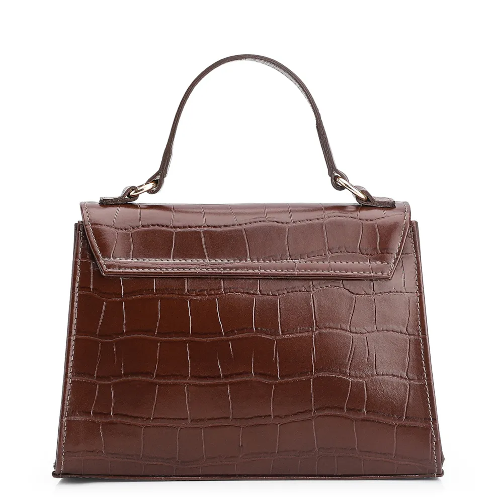 Bolsa De Mão Couro Croco Marrom - imagem 4