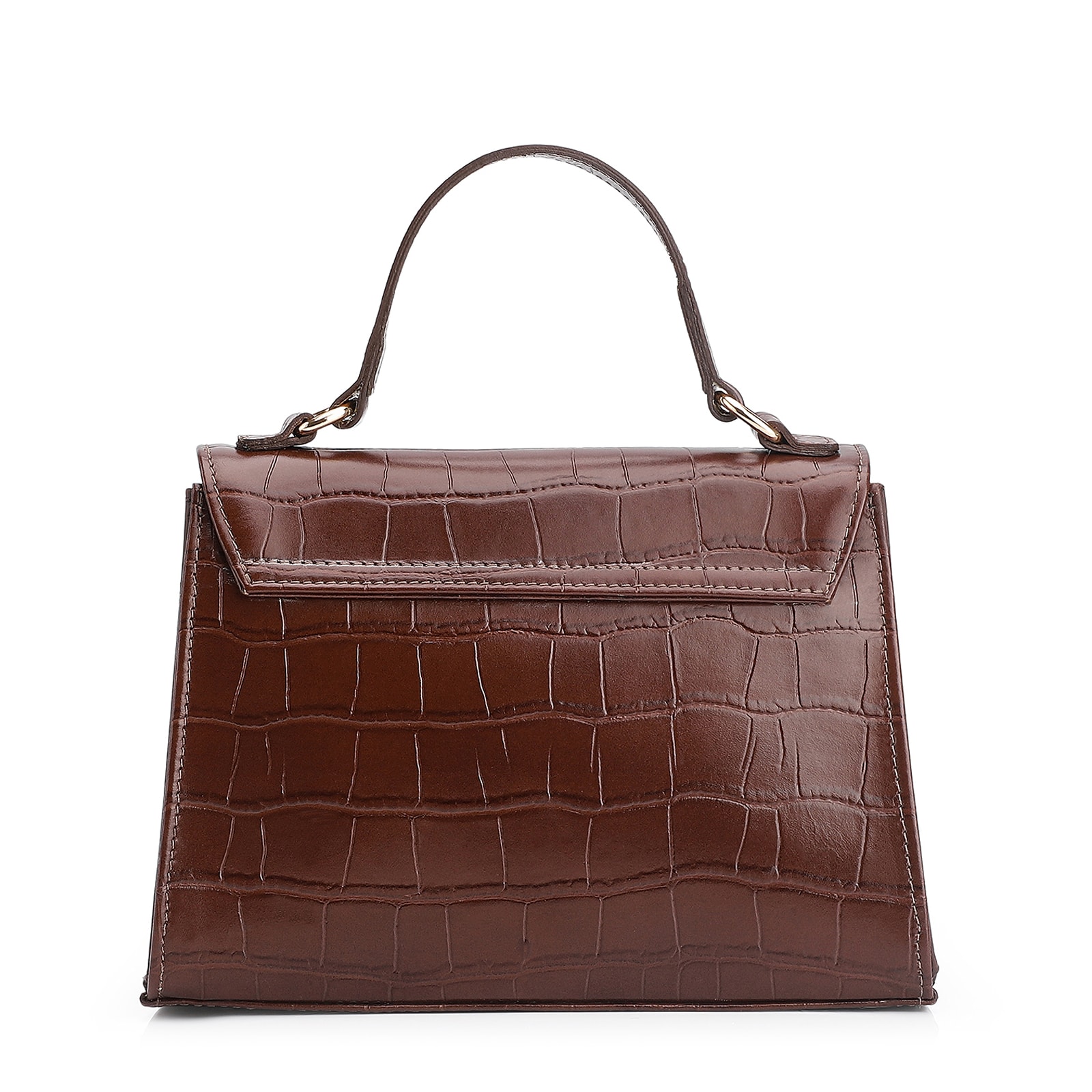 Bolsa De Mão Couro Croco Marrom