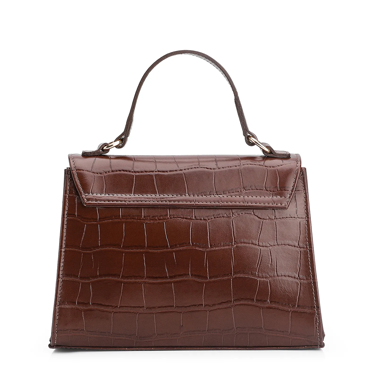 Bolsa De Mão Couro Croco Marrom