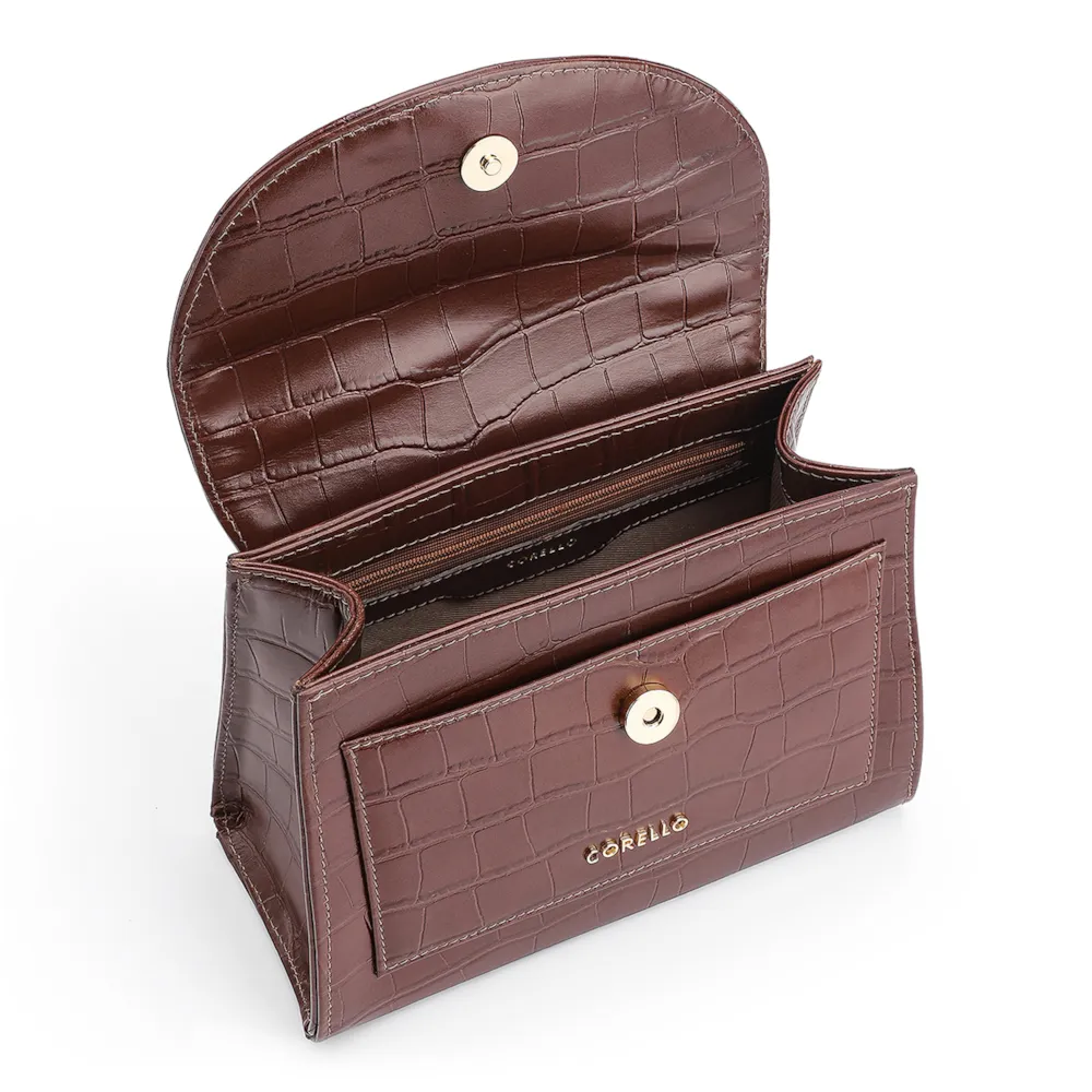 Bolsa De Mão Couro Croco Marrom - imagem 5
