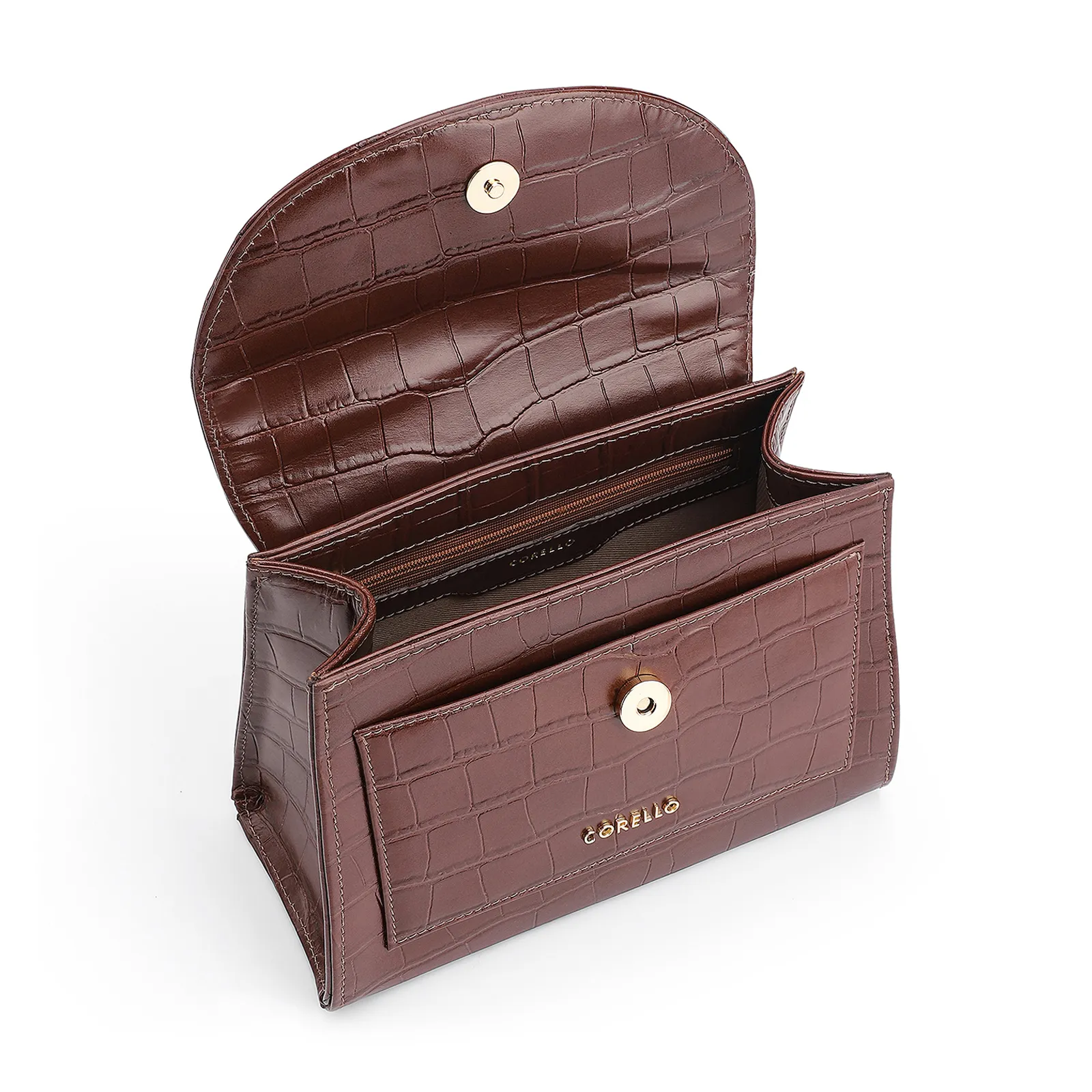 Bolsa De Mão Couro Croco Marrom
