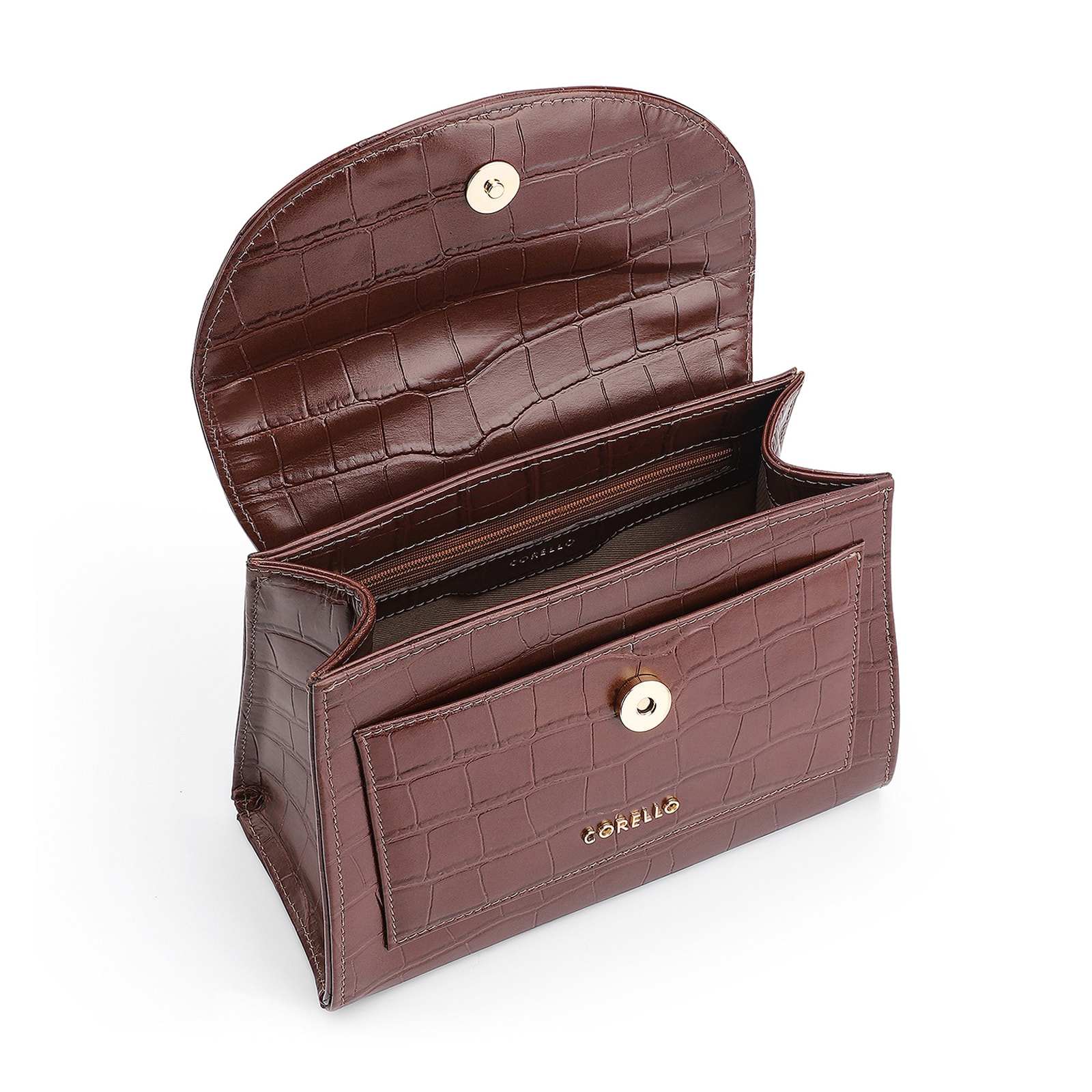 Bolsa De Mão Couro Croco Marrom