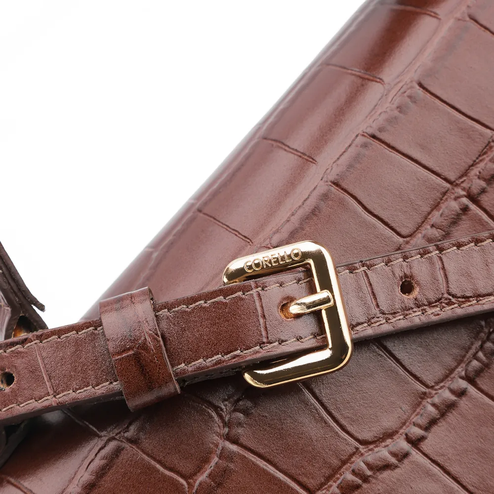 Bolsa De Mão Couro Croco Marrom - imagem 6