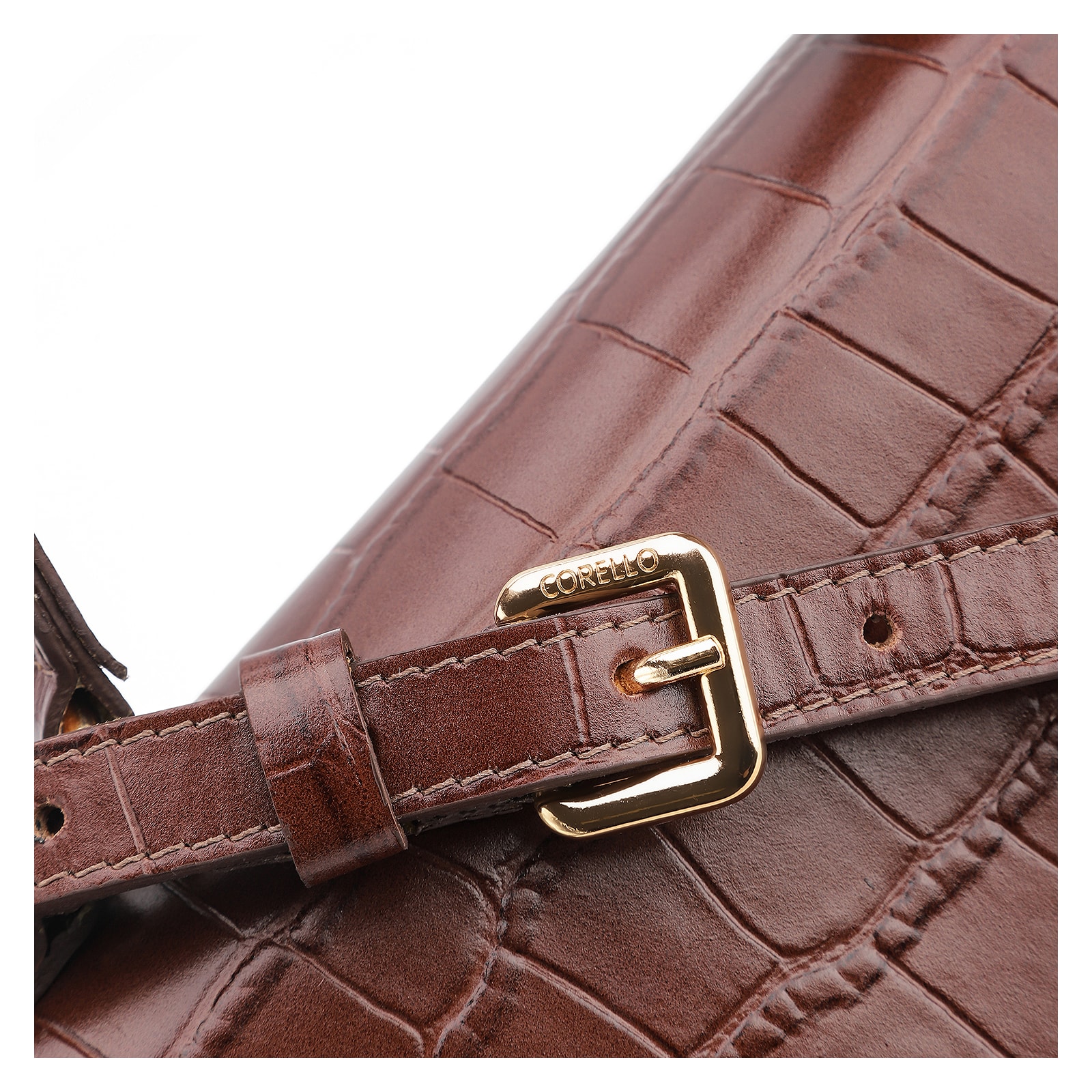 Bolsa De Mão Couro Croco Marrom
