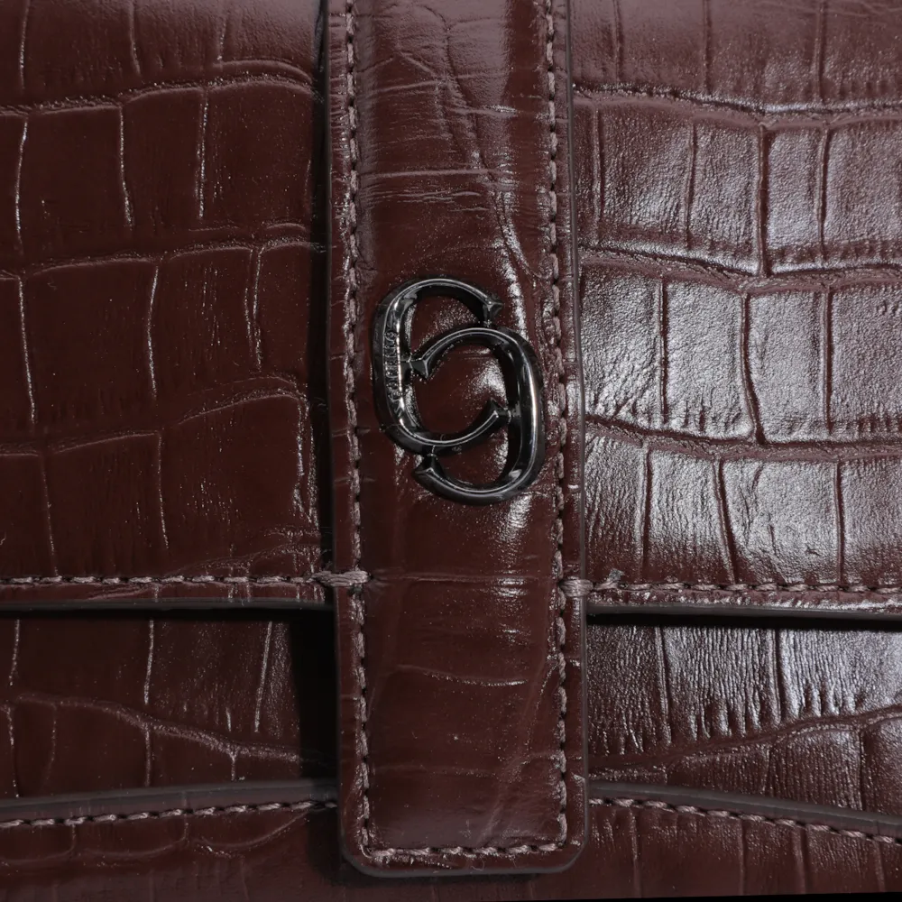 Bolsa De Mão Couro Croco Marrom - imagem 5
