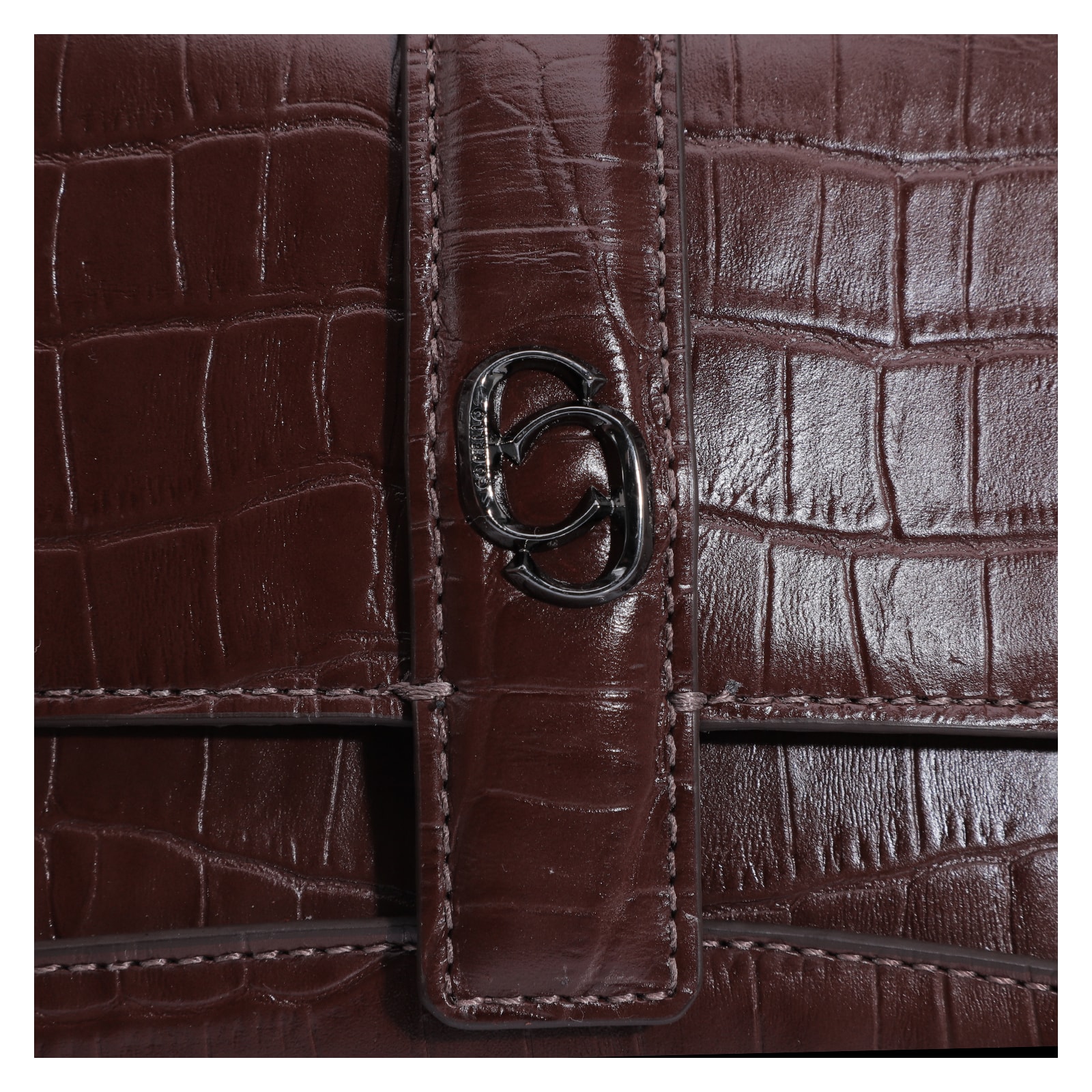 Bolsa De Mão Couro Croco Marrom