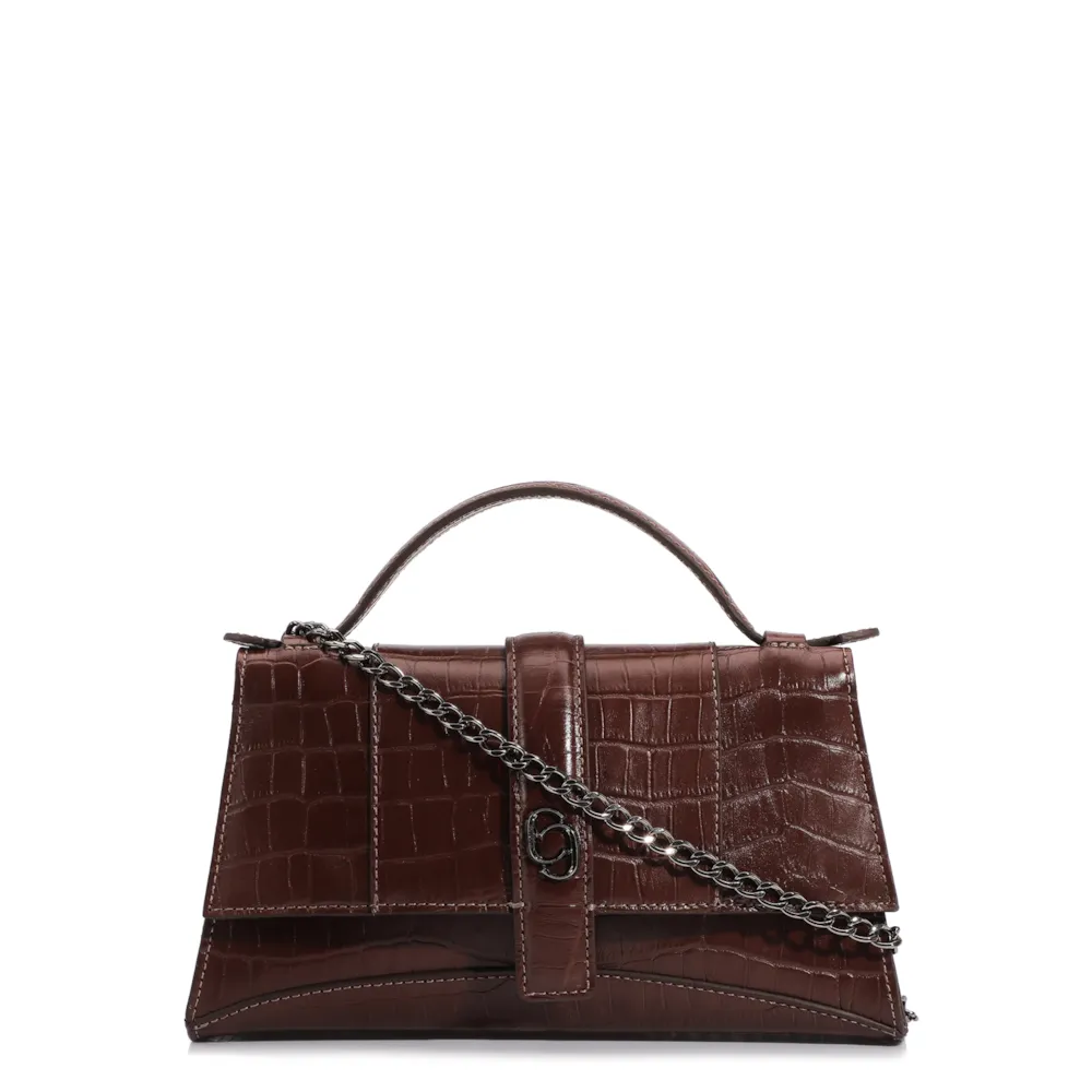 Bolsa De Mão Couro Croco Marrom