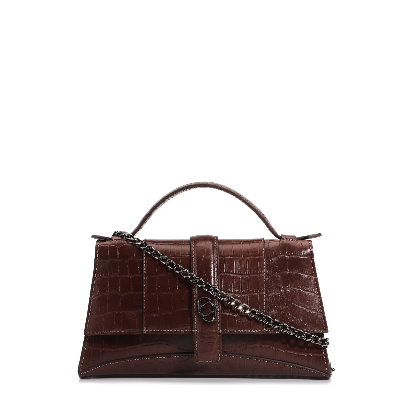 Bolsa De Mão Couro Croco Marrom