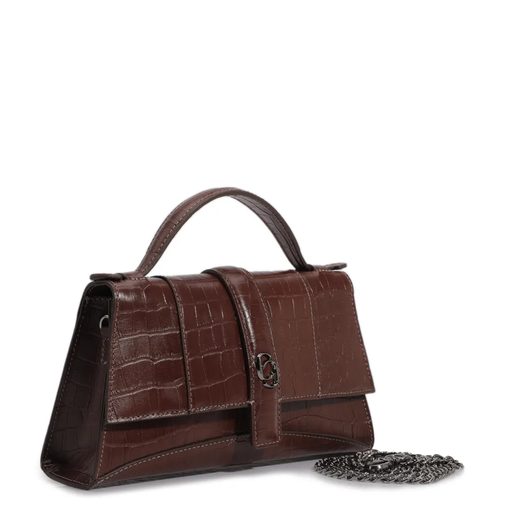 Bolsa De Mão Couro Croco Marrom - imagem 2