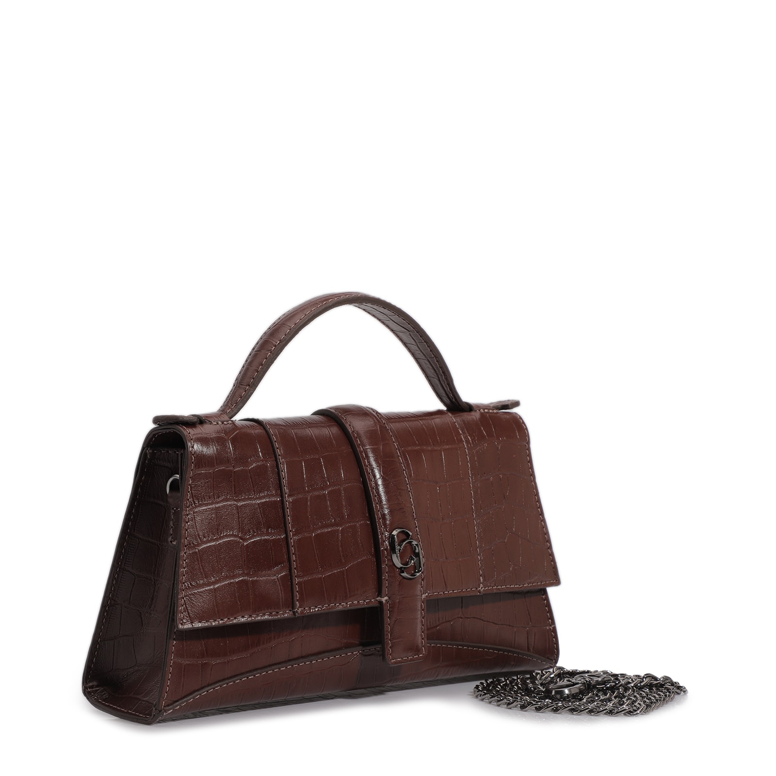 Bolsa De Mão Couro Croco Marrom