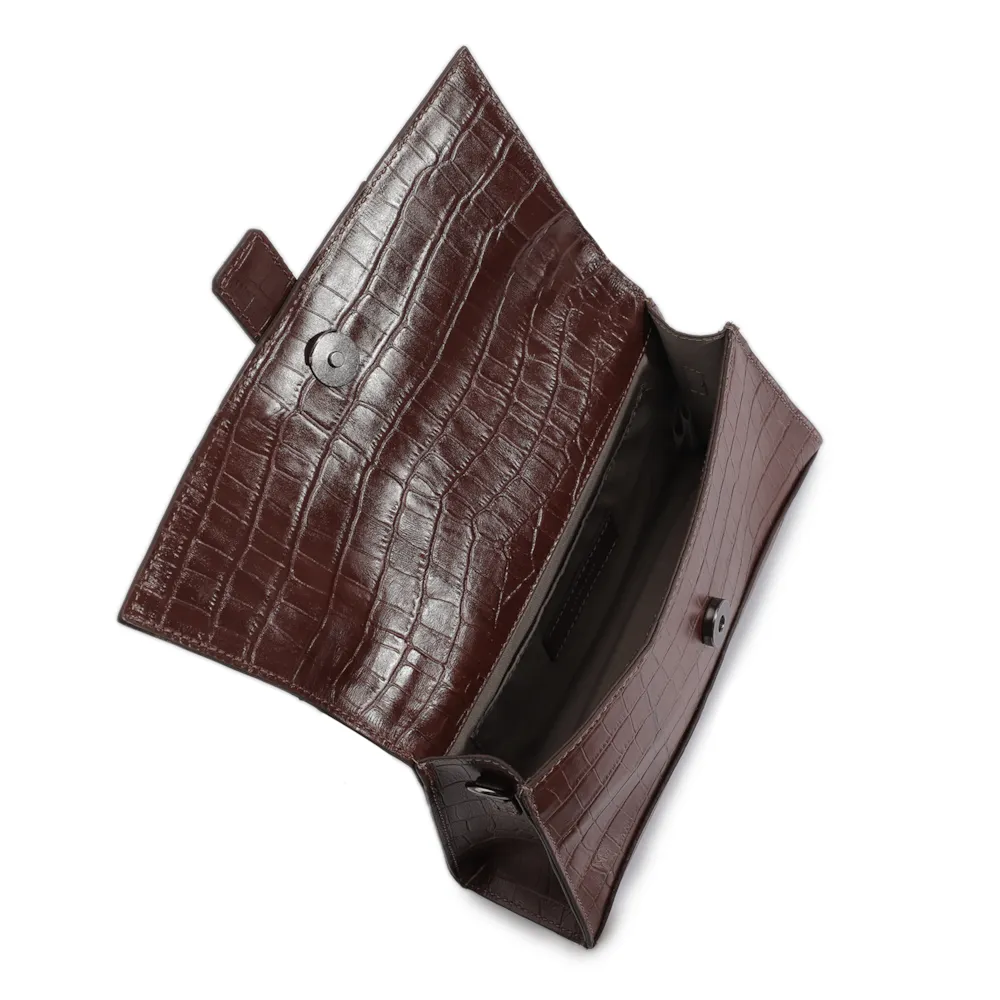 Bolsa De Mão Couro Croco Marrom - imagem 4