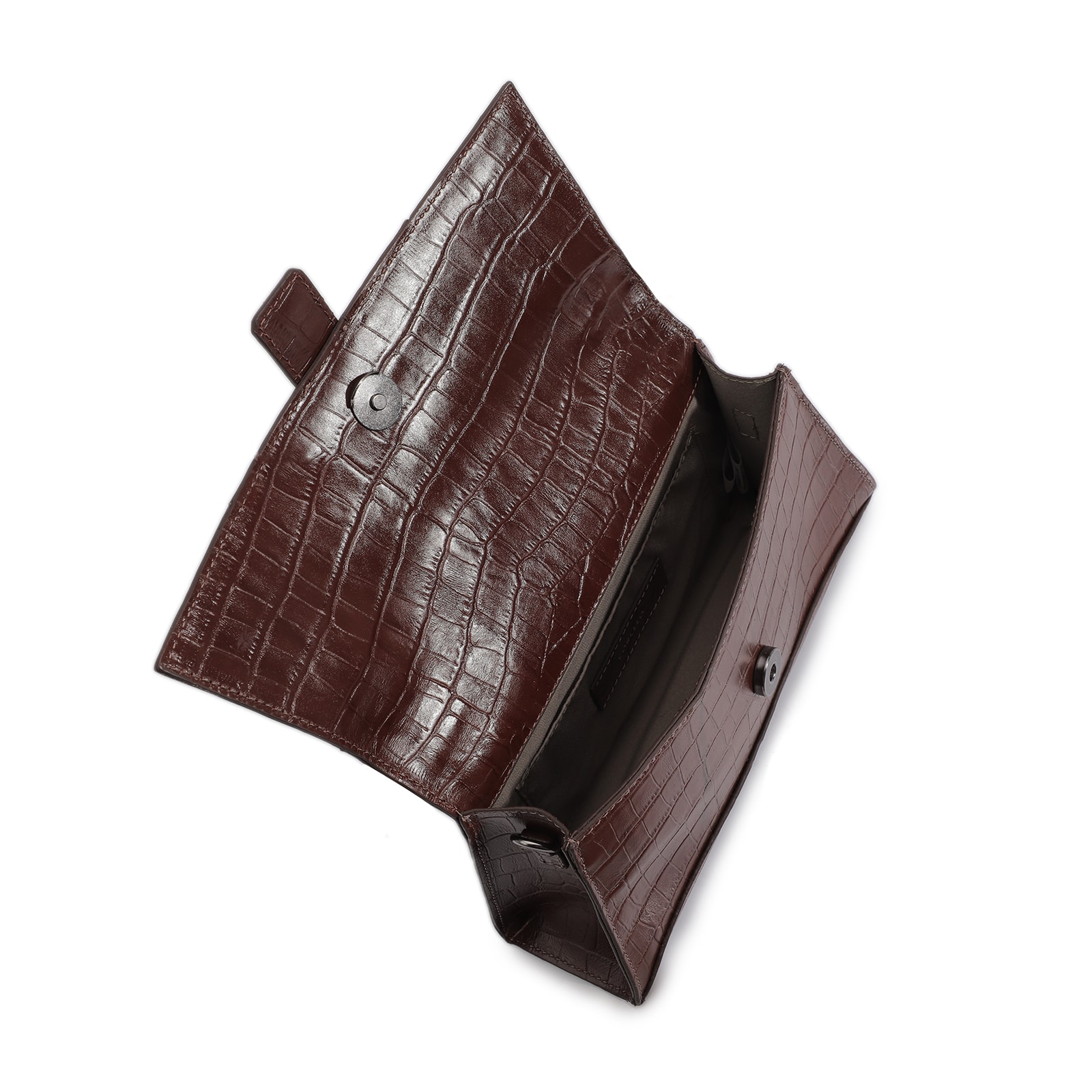 Bolsa De Mão Couro Croco Marrom