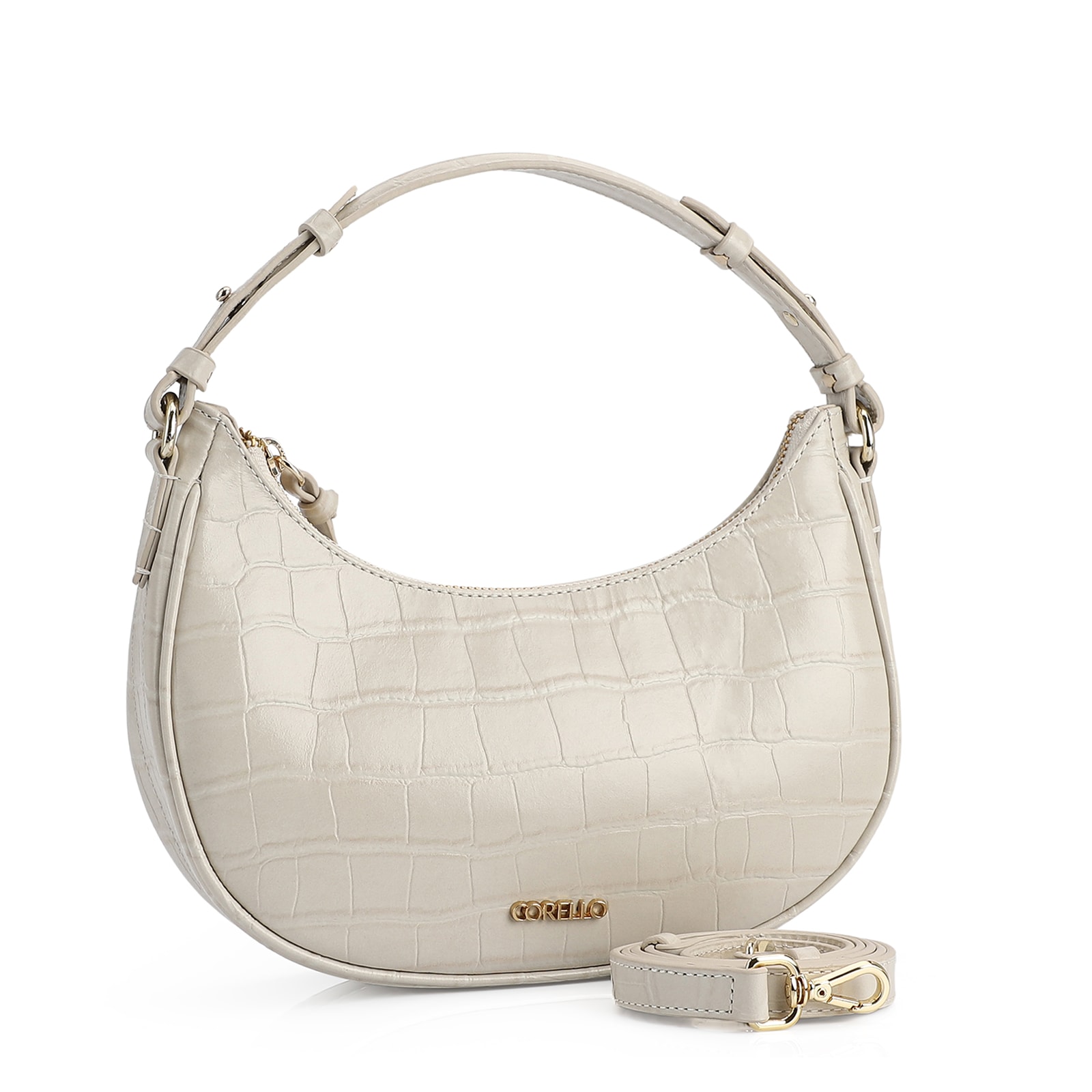 Bolsa De Mão Couro Croco Off White