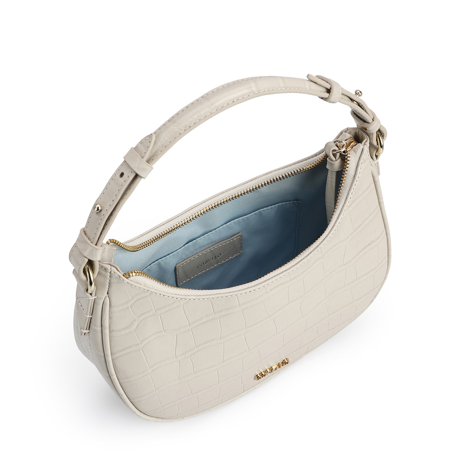 Bolsa De Mão Couro Croco Off White