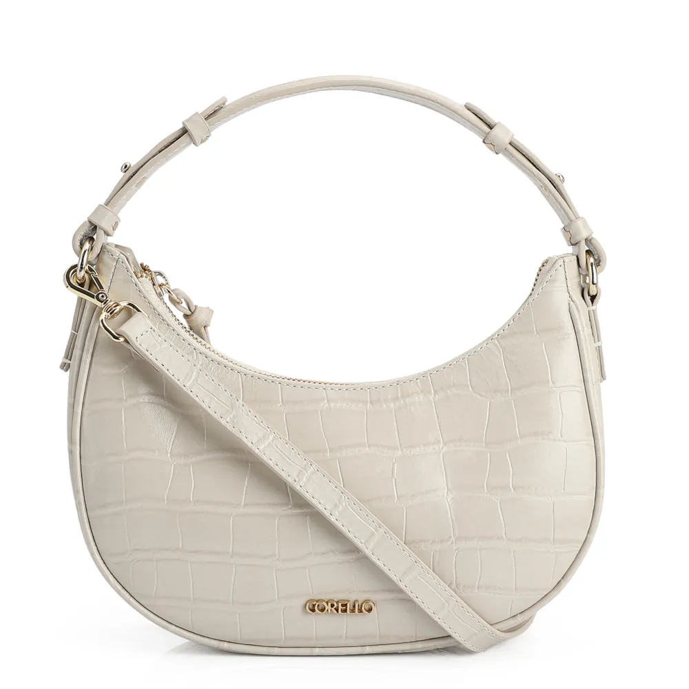Bolsa De Mão Couro Croco Off White