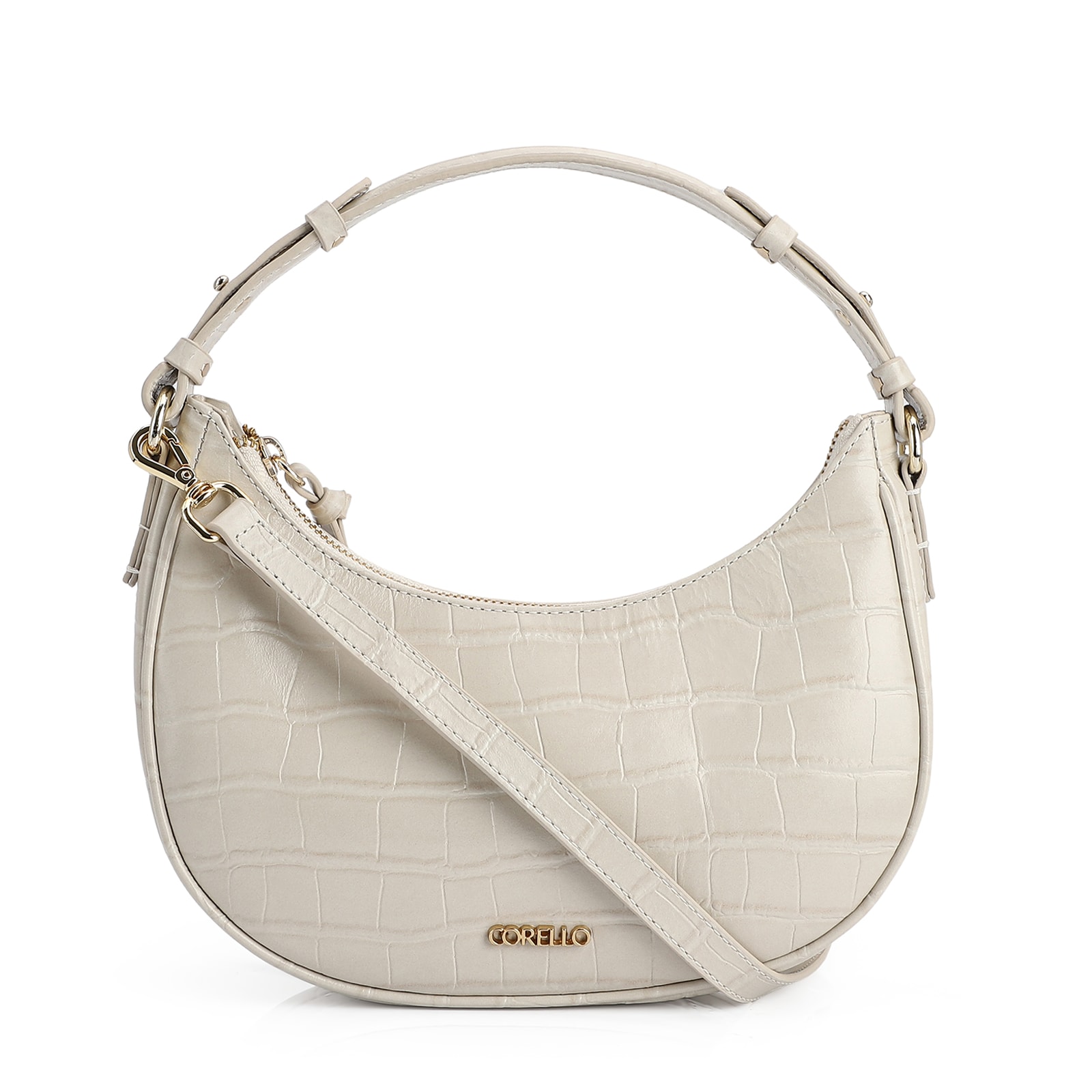 Bolsa De Mão Couro Croco Off White