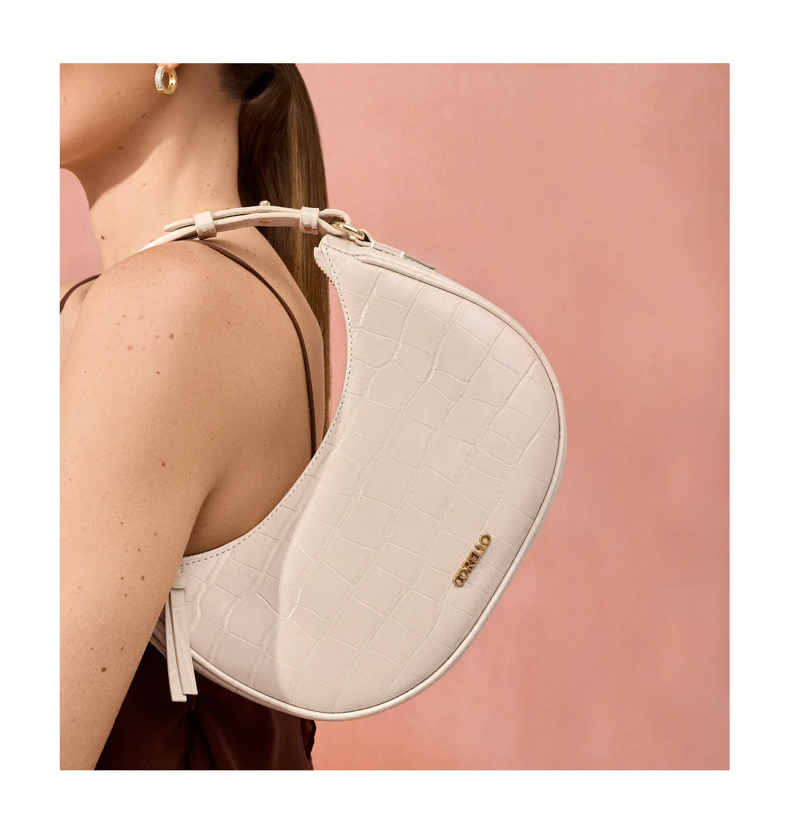 Bolsa De Mão Couro Croco Off White
