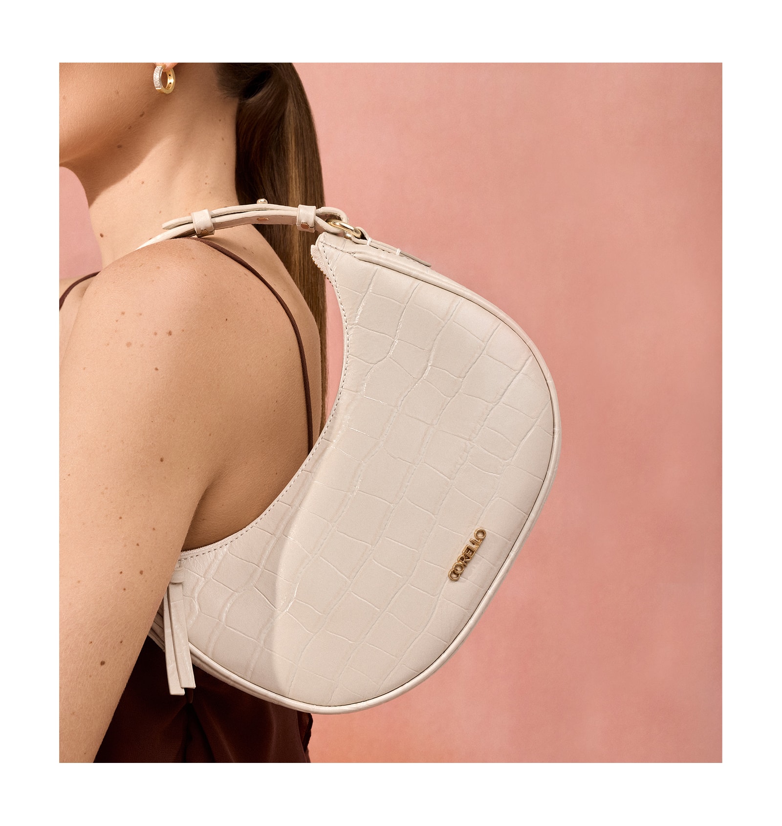 Bolsa De Mão Couro Croco Off White