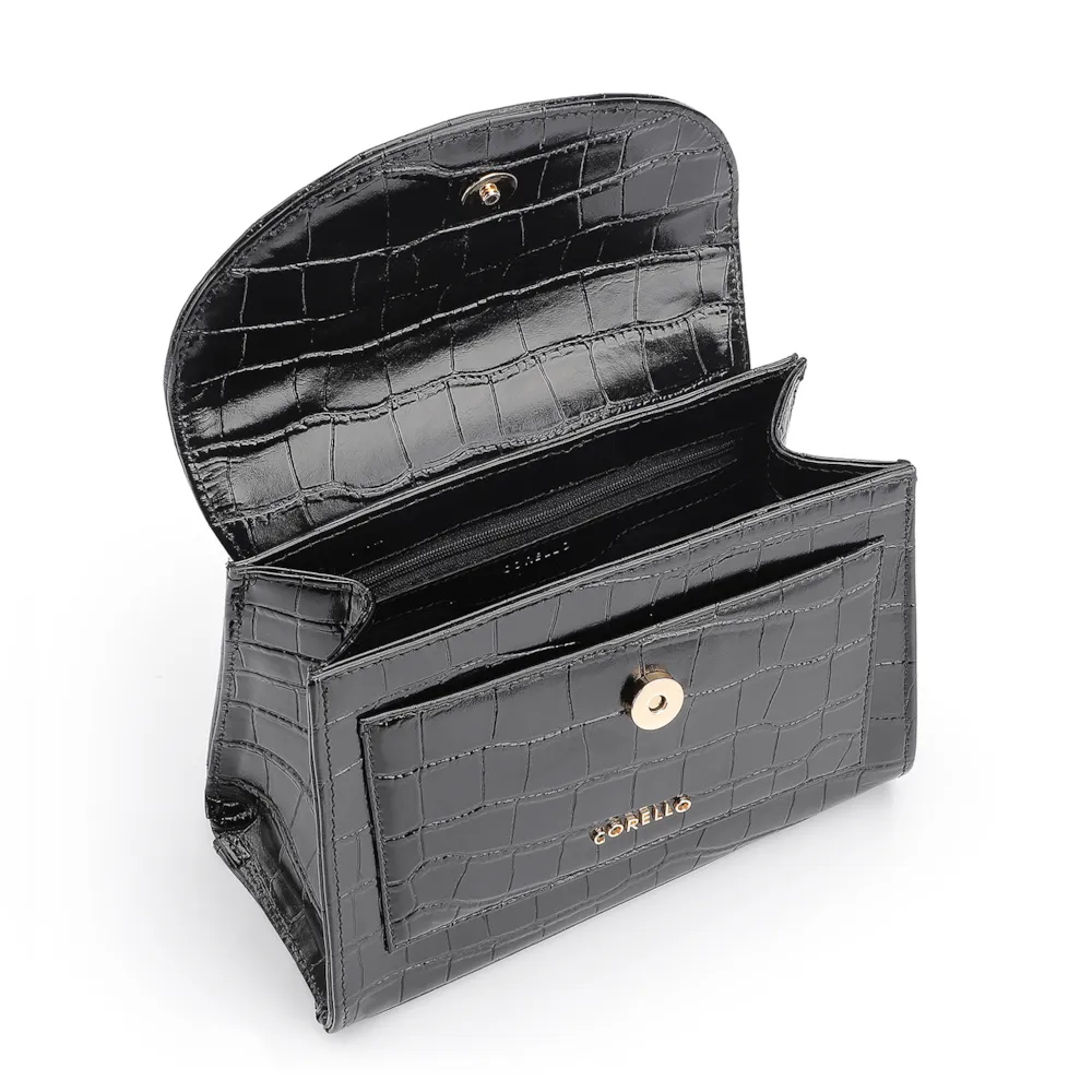 Bolsa De Mão Couro Croco Preto - imagem 4