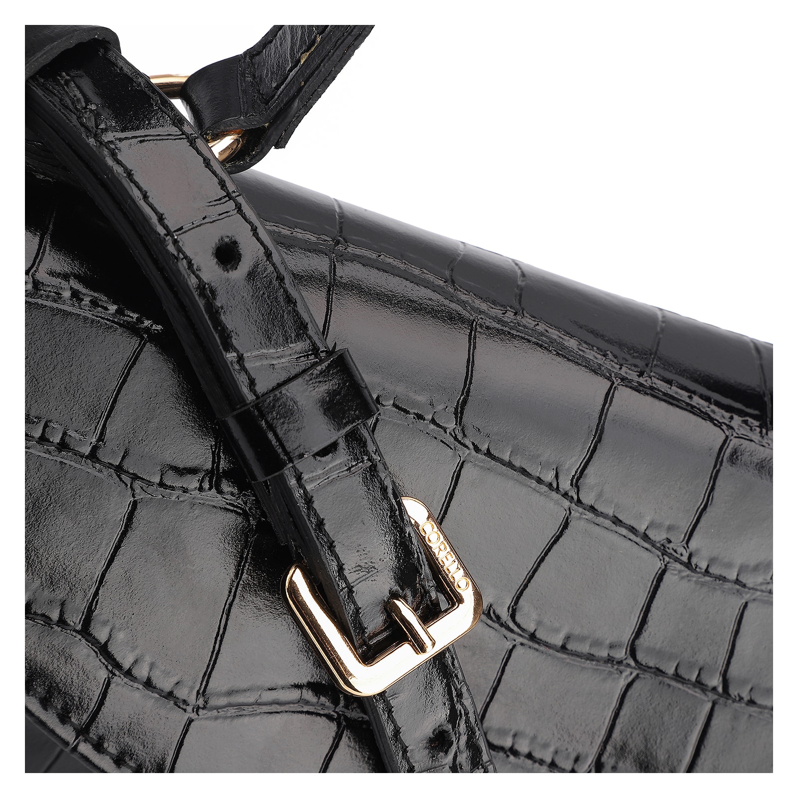 Bolsa De Mão Couro Croco Preto