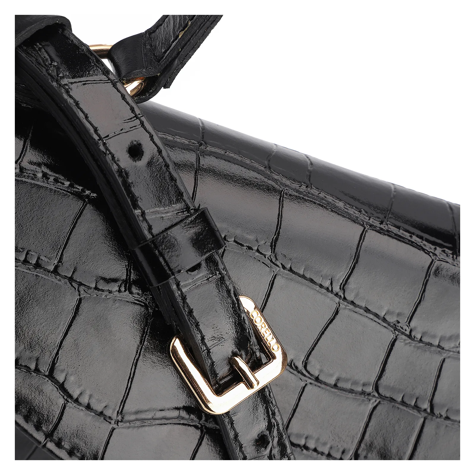 Bolsa De Mão Couro Croco Preto