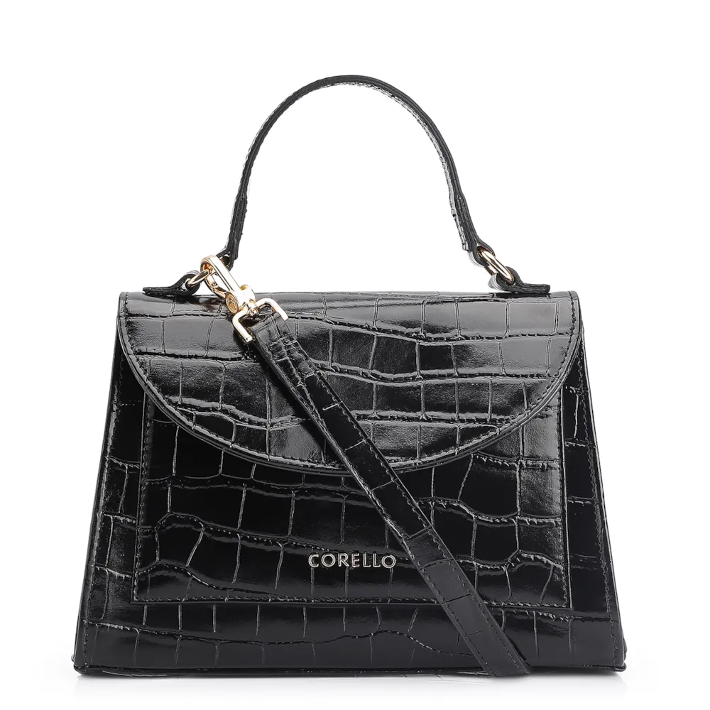 Bolsa De Mão Couro Croco Preto
