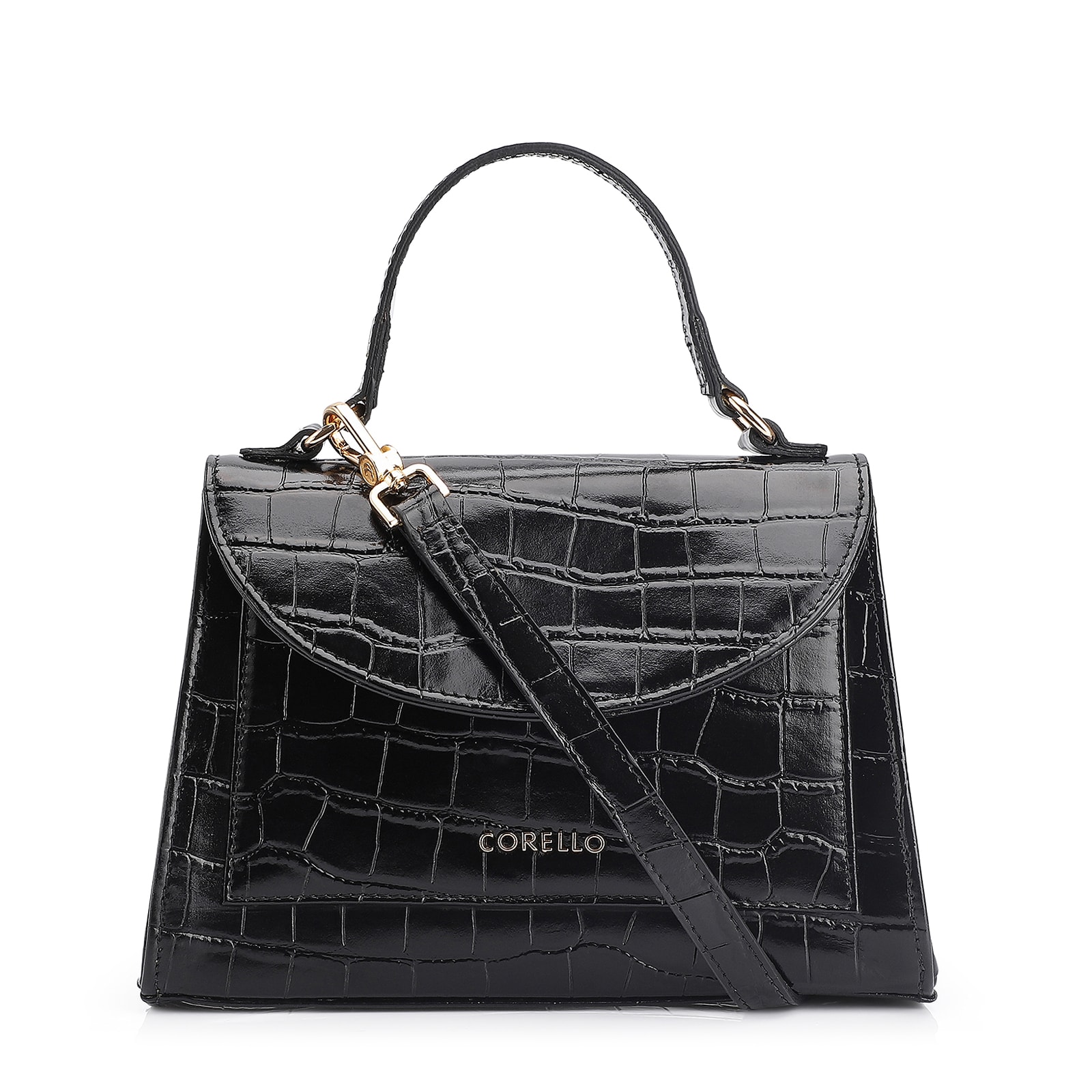 Bolsa De Mão Couro Croco Preto