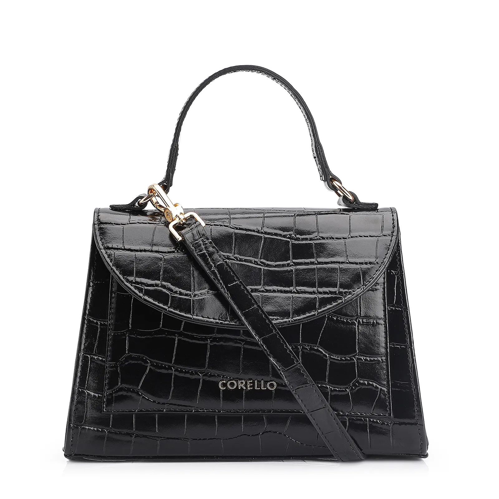 Bolsa De Mão Couro Croco Preto