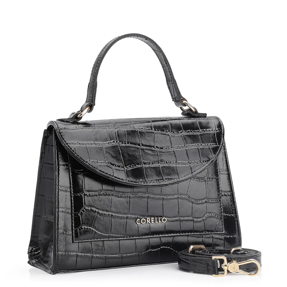 Bolsa De Mão Couro Croco Preto - imagem 2