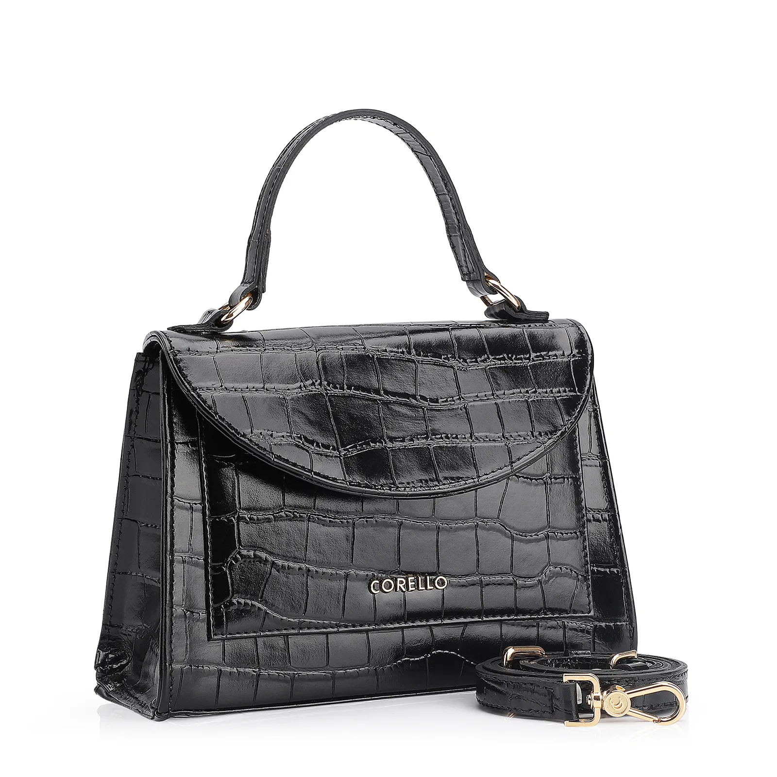 Bolsa De Mão Couro Croco Preto