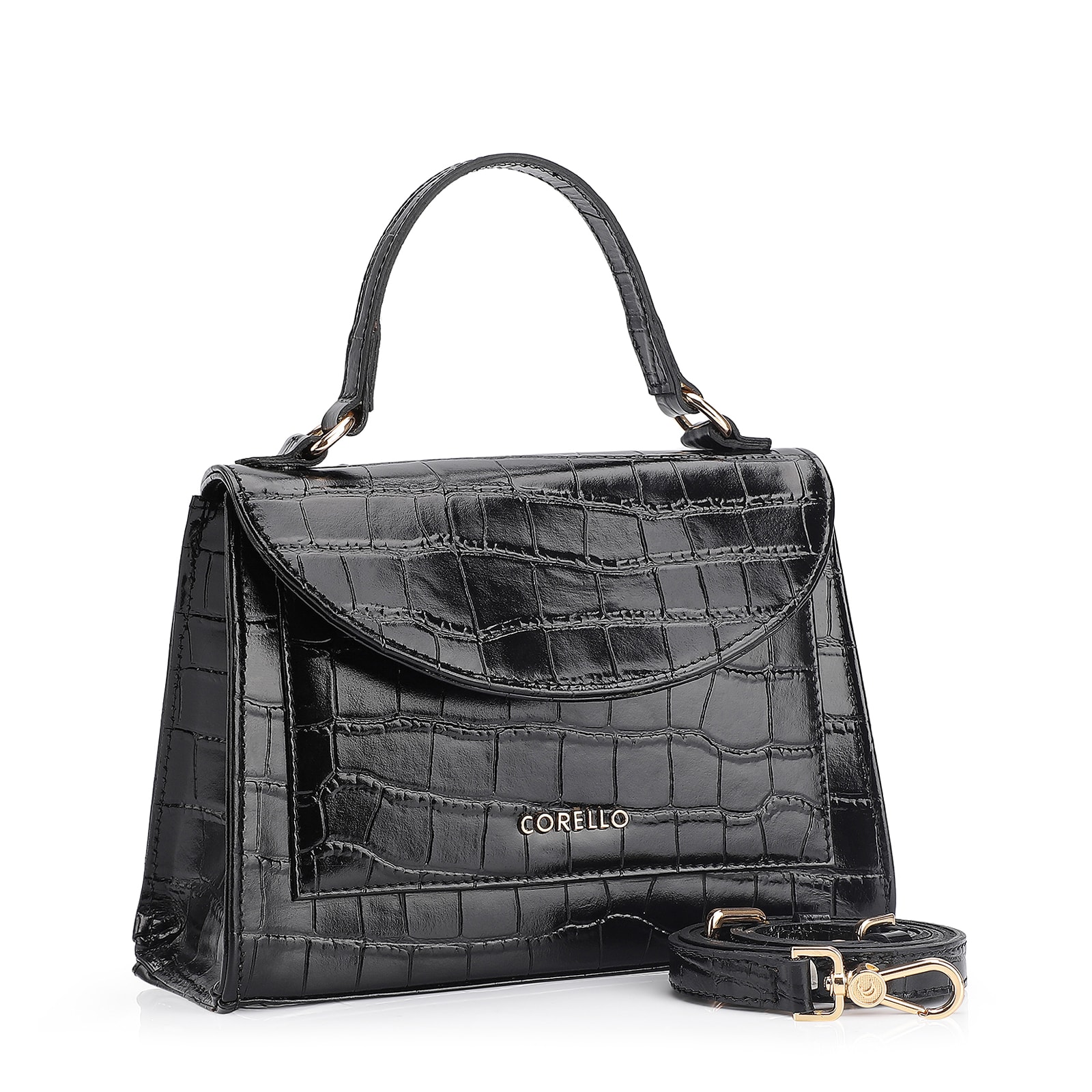 Bolsa De Mão Couro Croco Preto