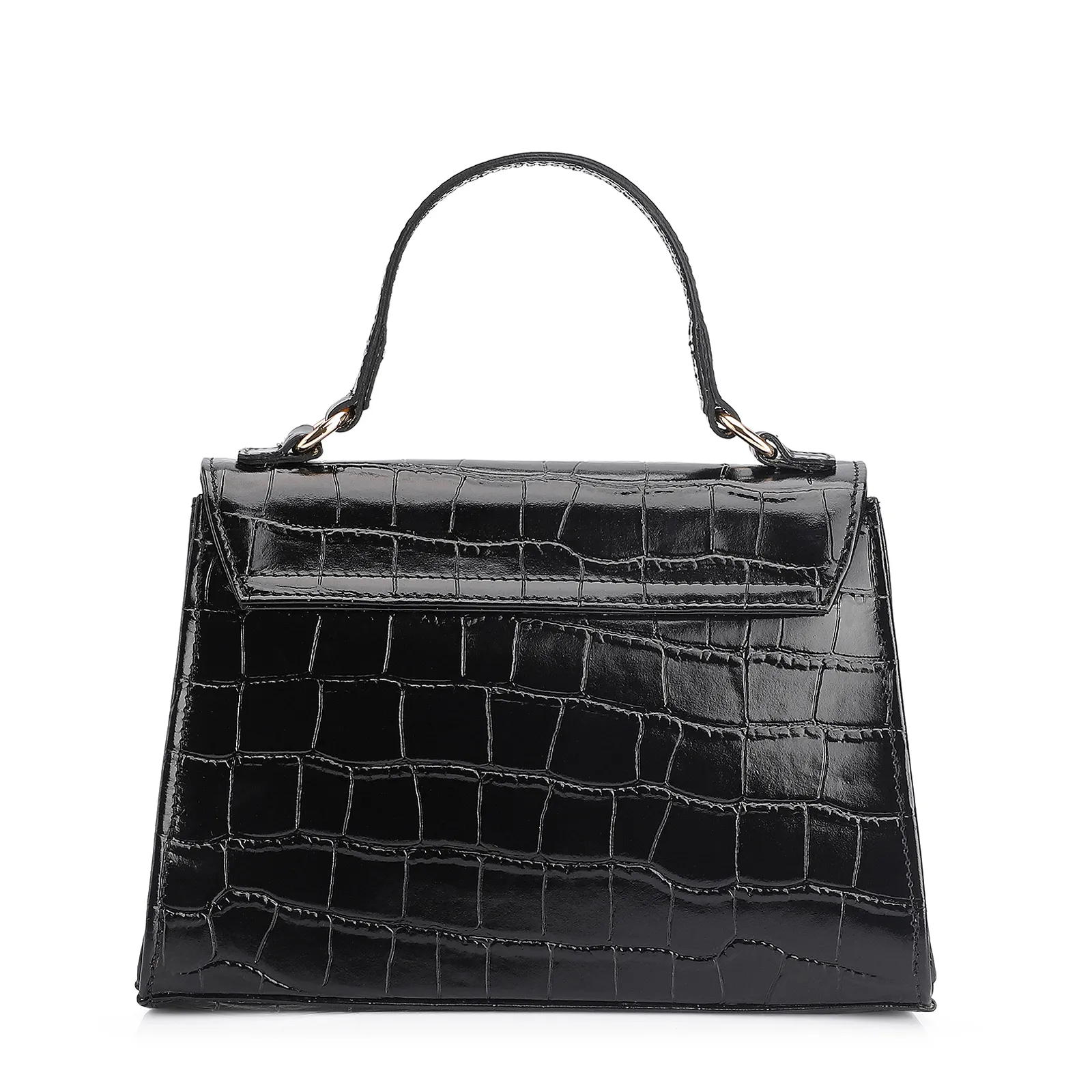 Bolsa De Mão Couro Croco Preto