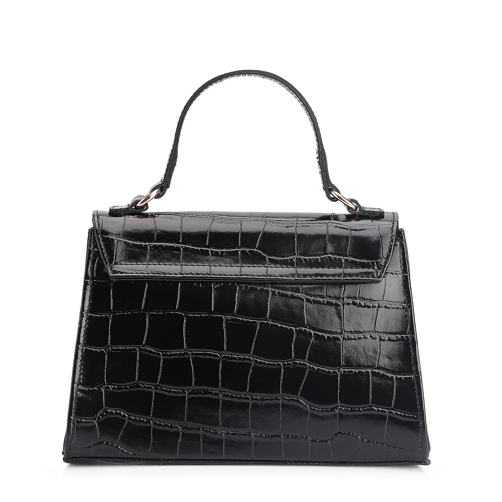 Bolsa De Mão Couro Croco Preto