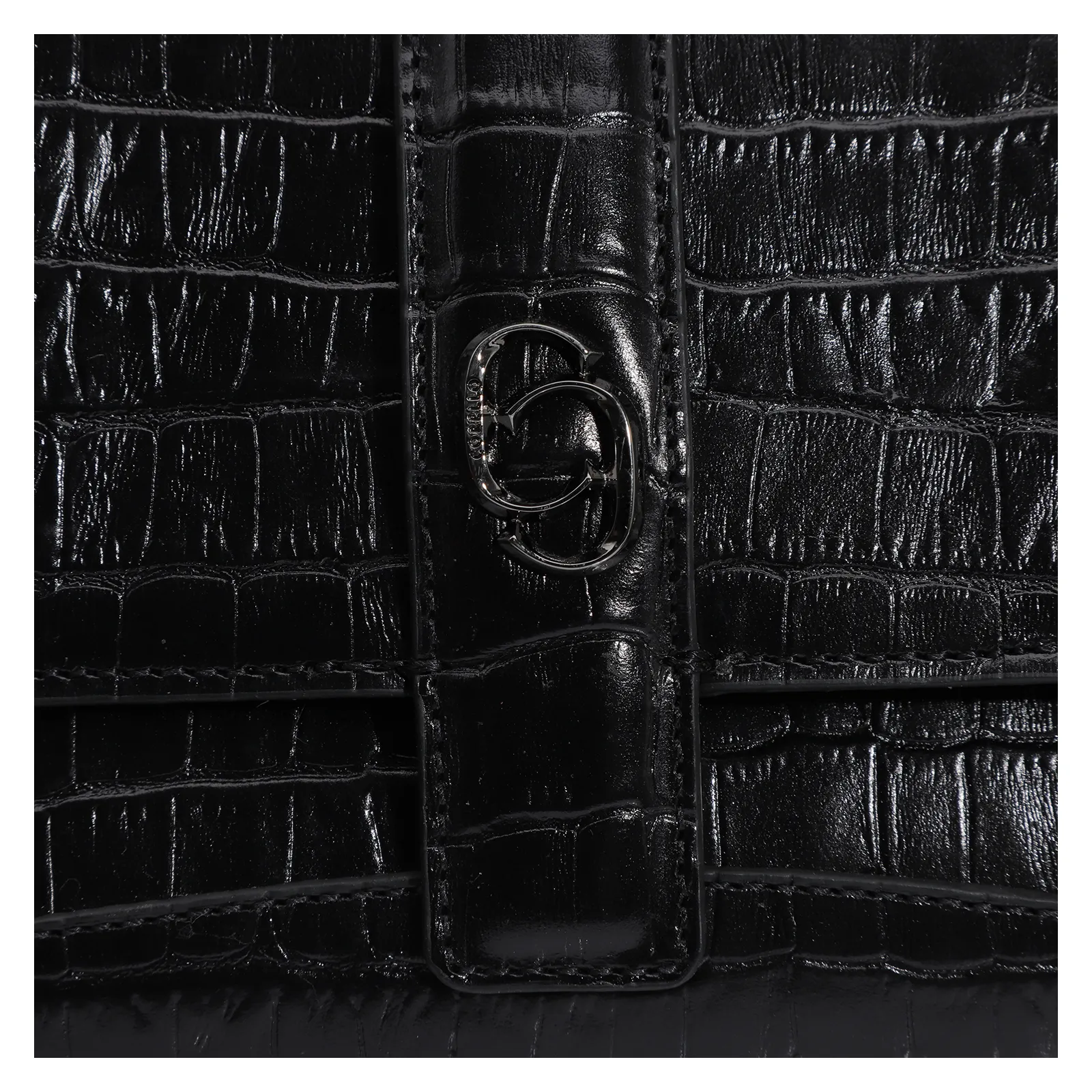 Bolsa De Mão Couro Croco Preto
