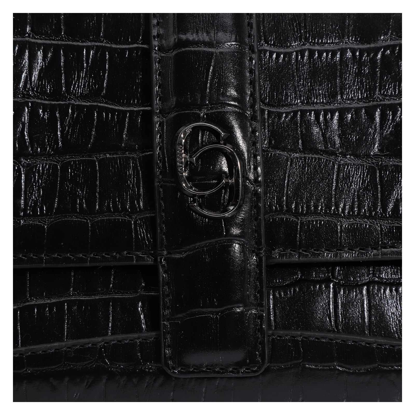Bolsa De Mão Couro Croco Preto