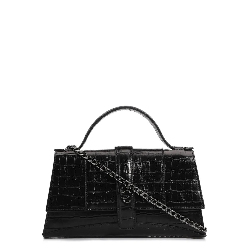 Bolsa De Mão Couro Croco Preto
