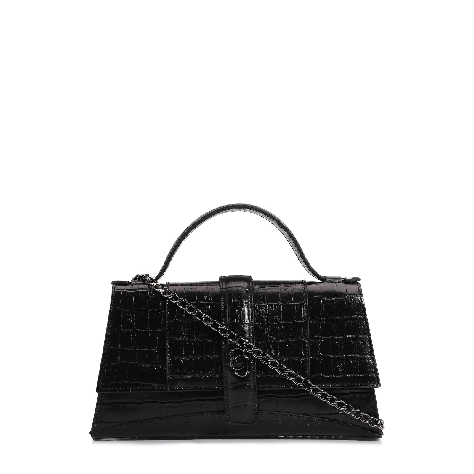 Bolsa De Mão Couro Croco Preto