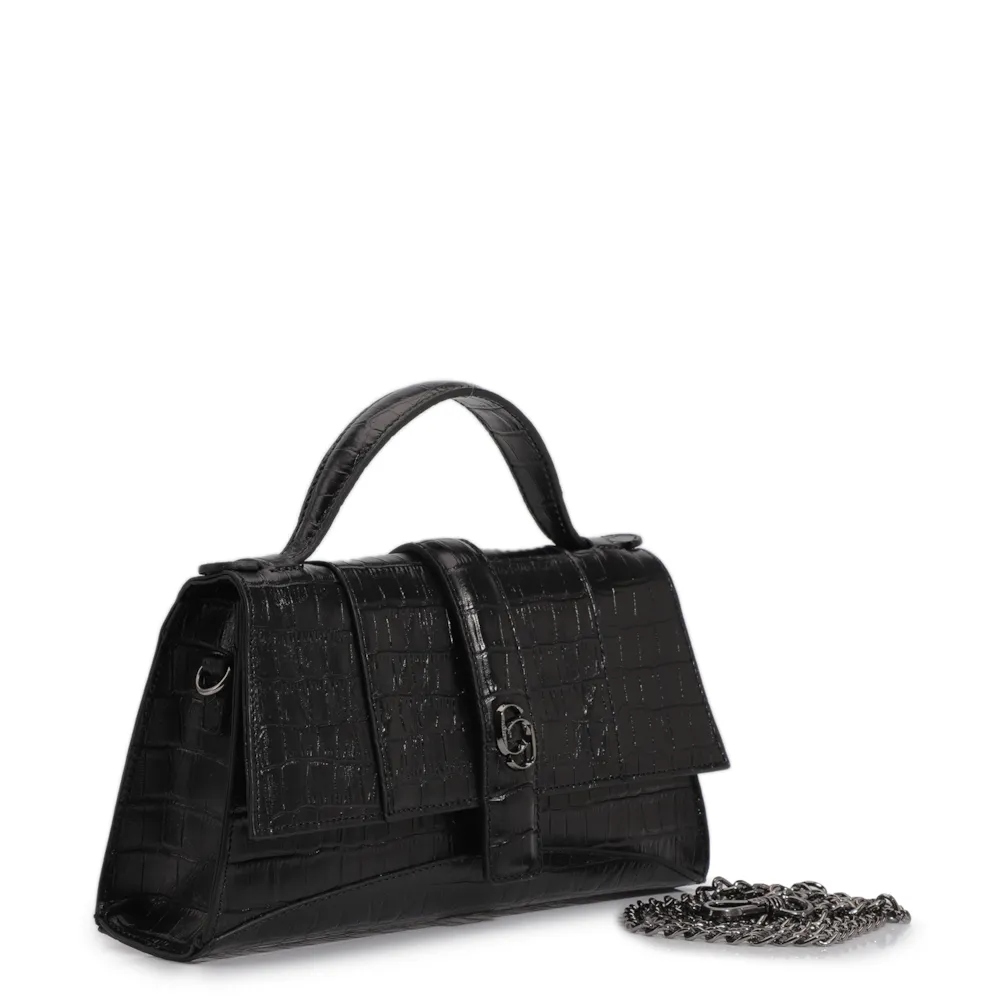 Bolsa De Mão Couro Croco Preto - imagem 2