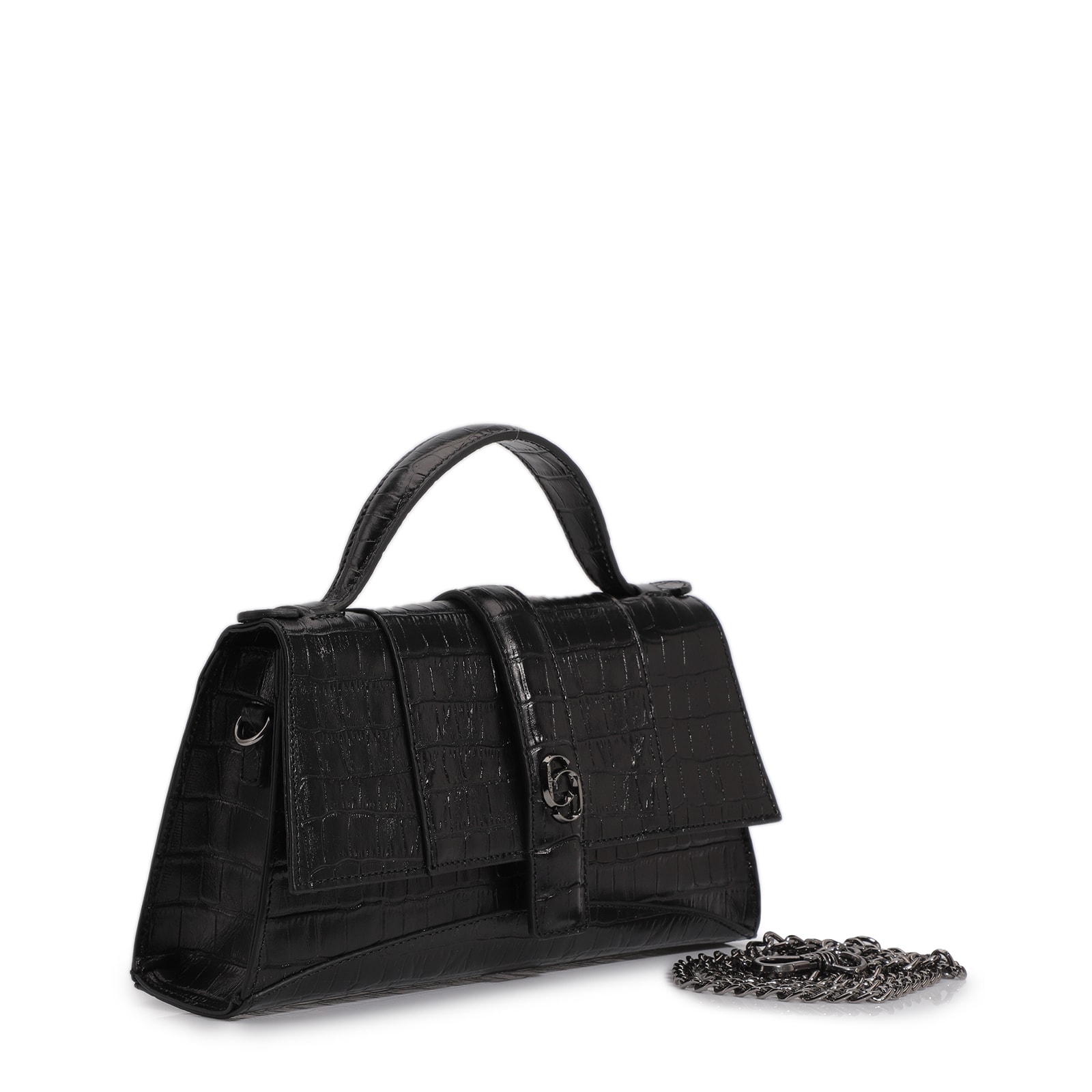Bolsa De Mão Couro Croco Preto