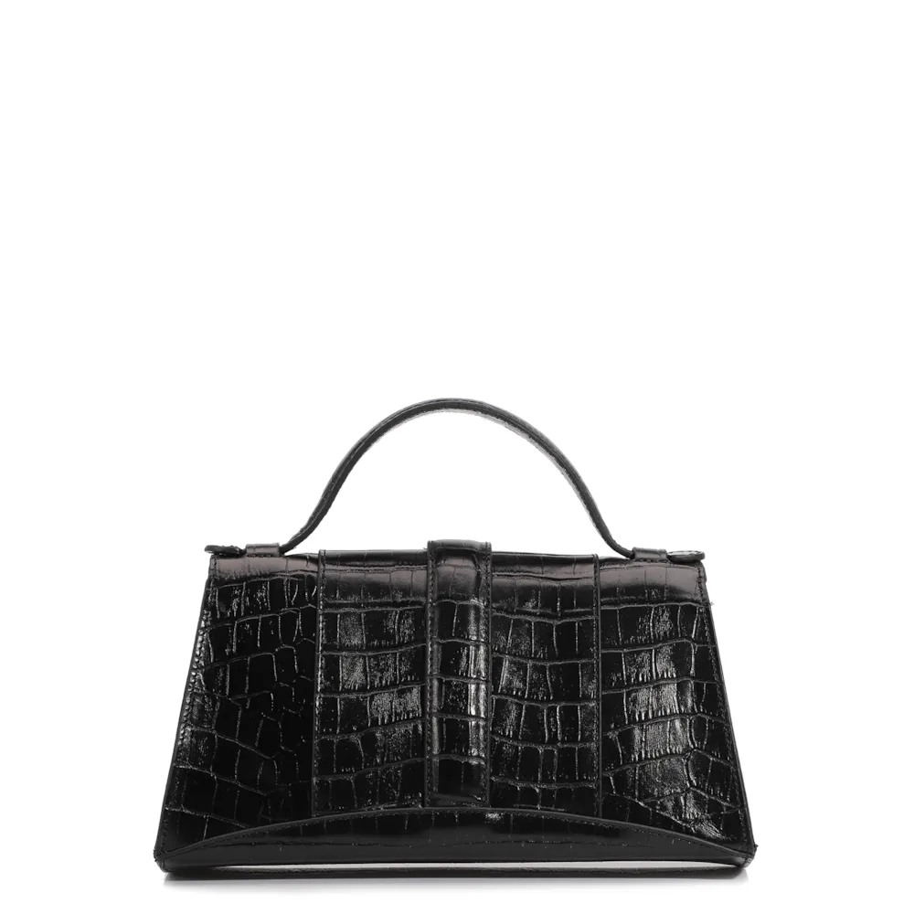 Bolsa De Mão Couro Croco Preto - imagem 3