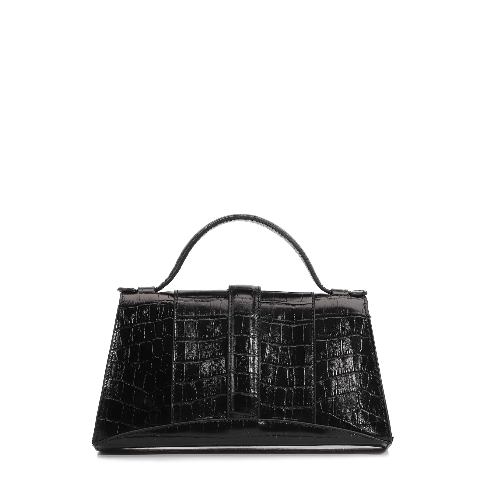 Bolsa De Mão Couro Croco Preto