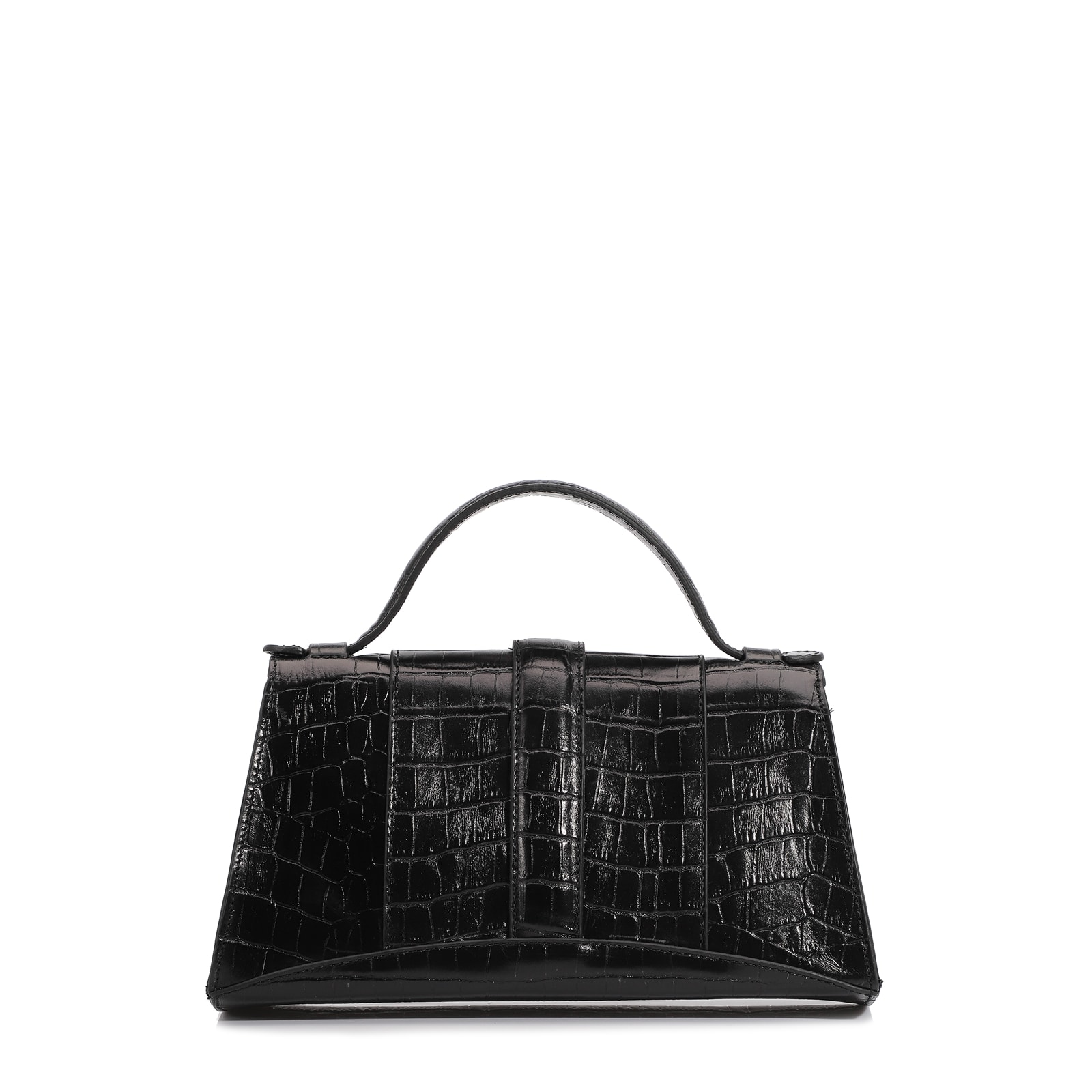 Bolsa De Mão Couro Croco Preto