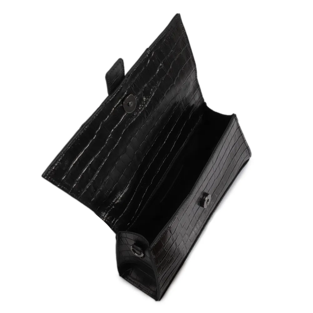 Bolsa De Mão Couro Croco Preto - imagem 4