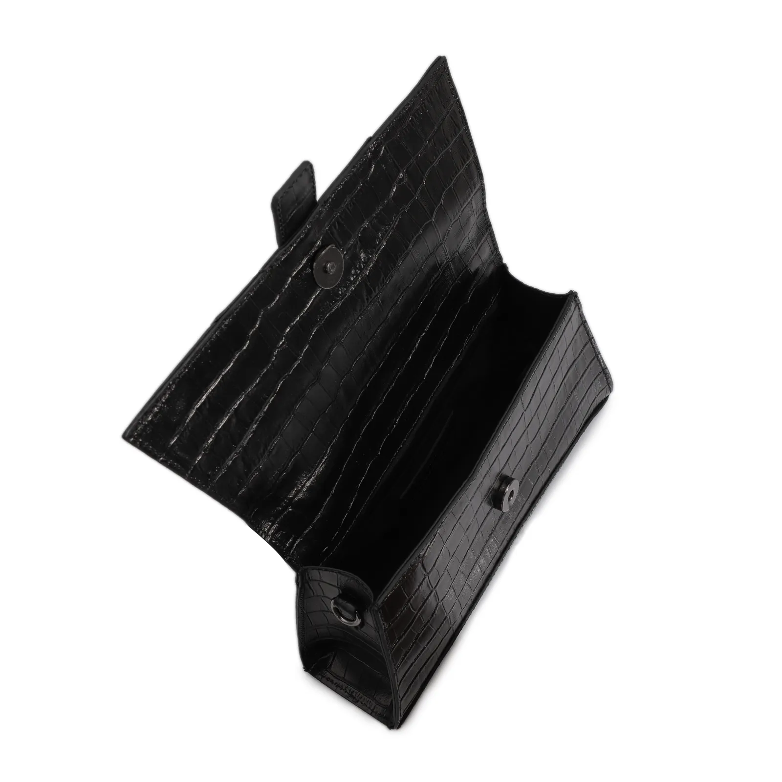 Bolsa De Mão Couro Croco Preto