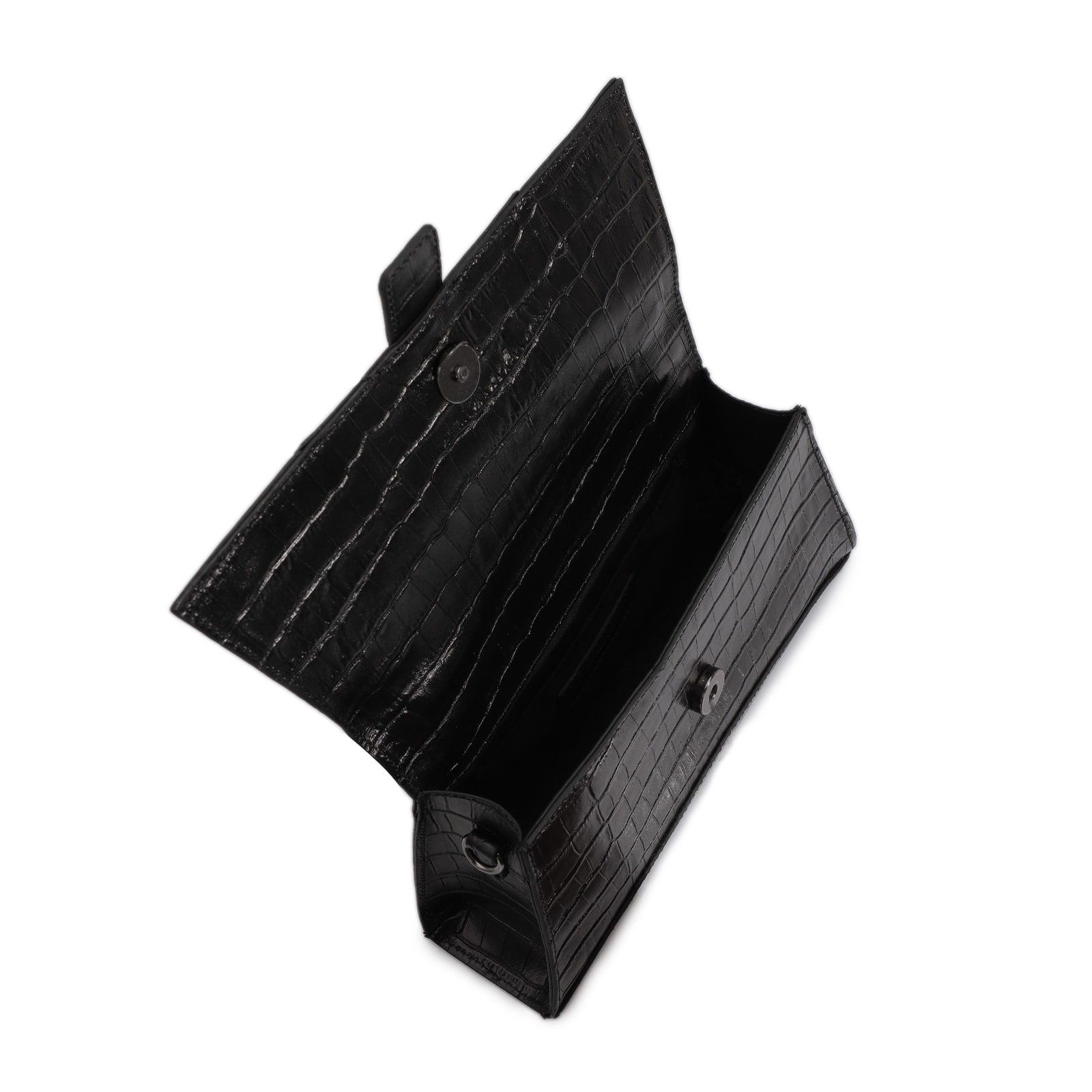 Bolsa De Mão Couro Croco Preto